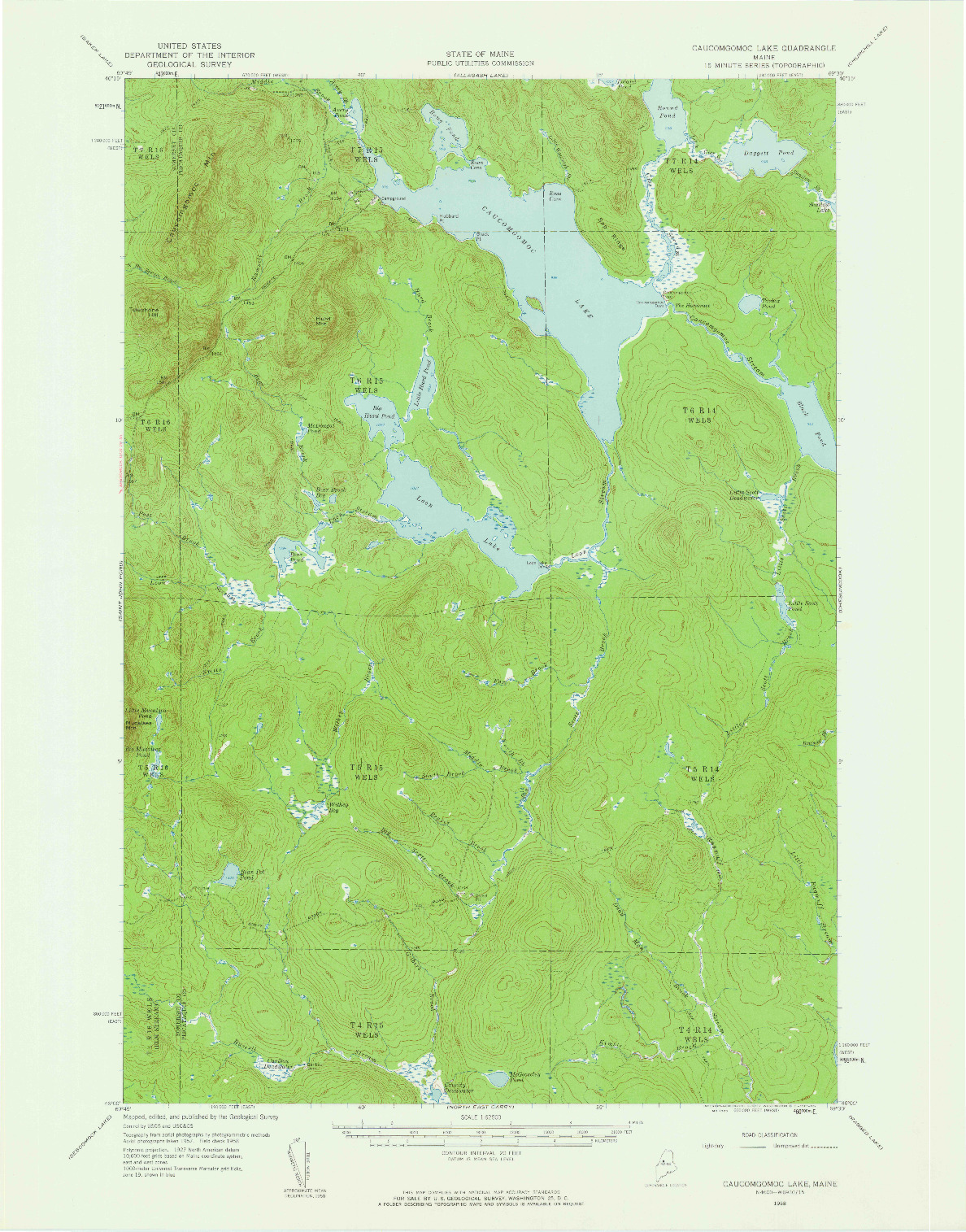 USGS 1:62500-SCALE QUADRANGLE FOR CAUCOMGOMOC LAKE, ME 1958