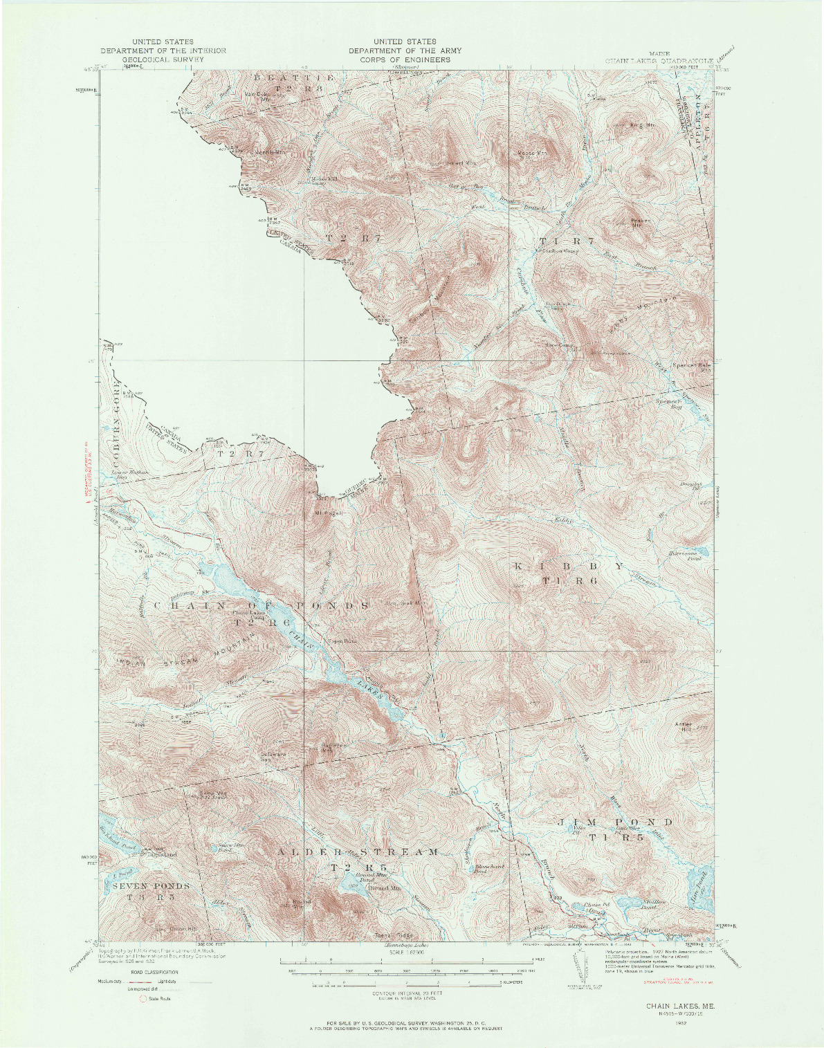 USGS 1:62500-SCALE QUADRANGLE FOR CHAIN LAKES, ME 1932