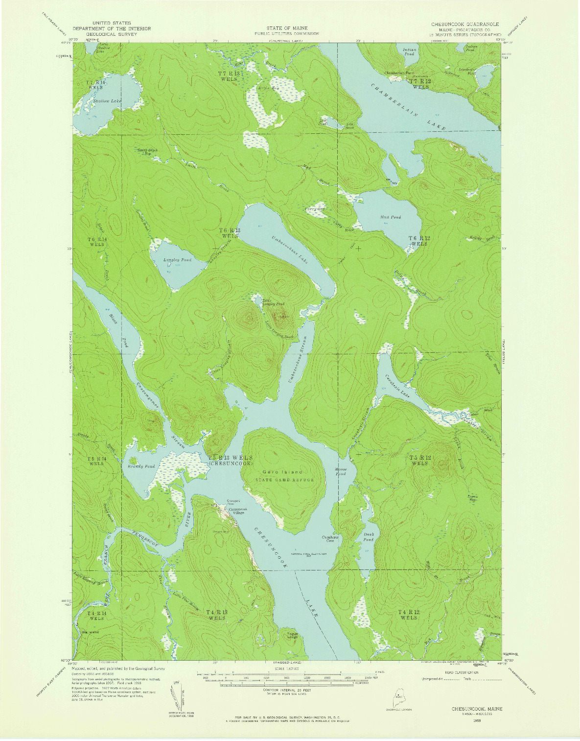 USGS 1:62500-SCALE QUADRANGLE FOR CHESUNCOOK, ME 1958