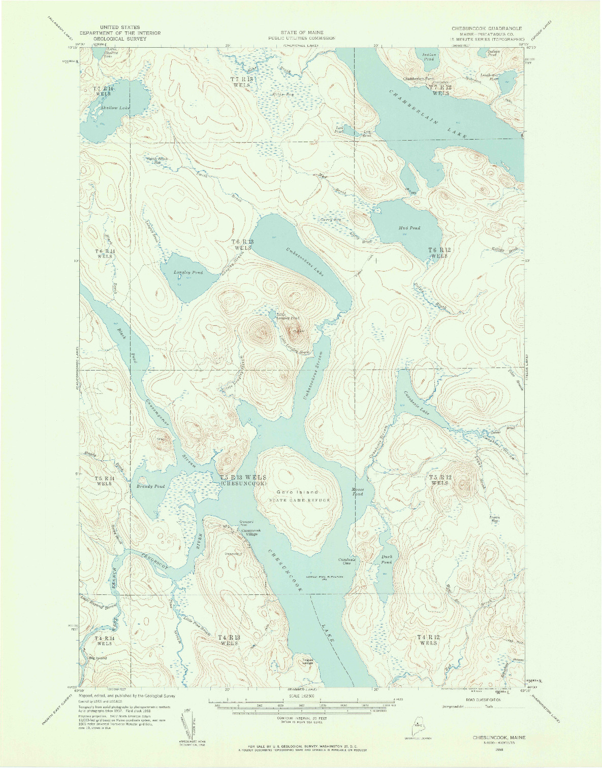 USGS 1:62500-SCALE QUADRANGLE FOR CHESUNCOOK, ME 1958