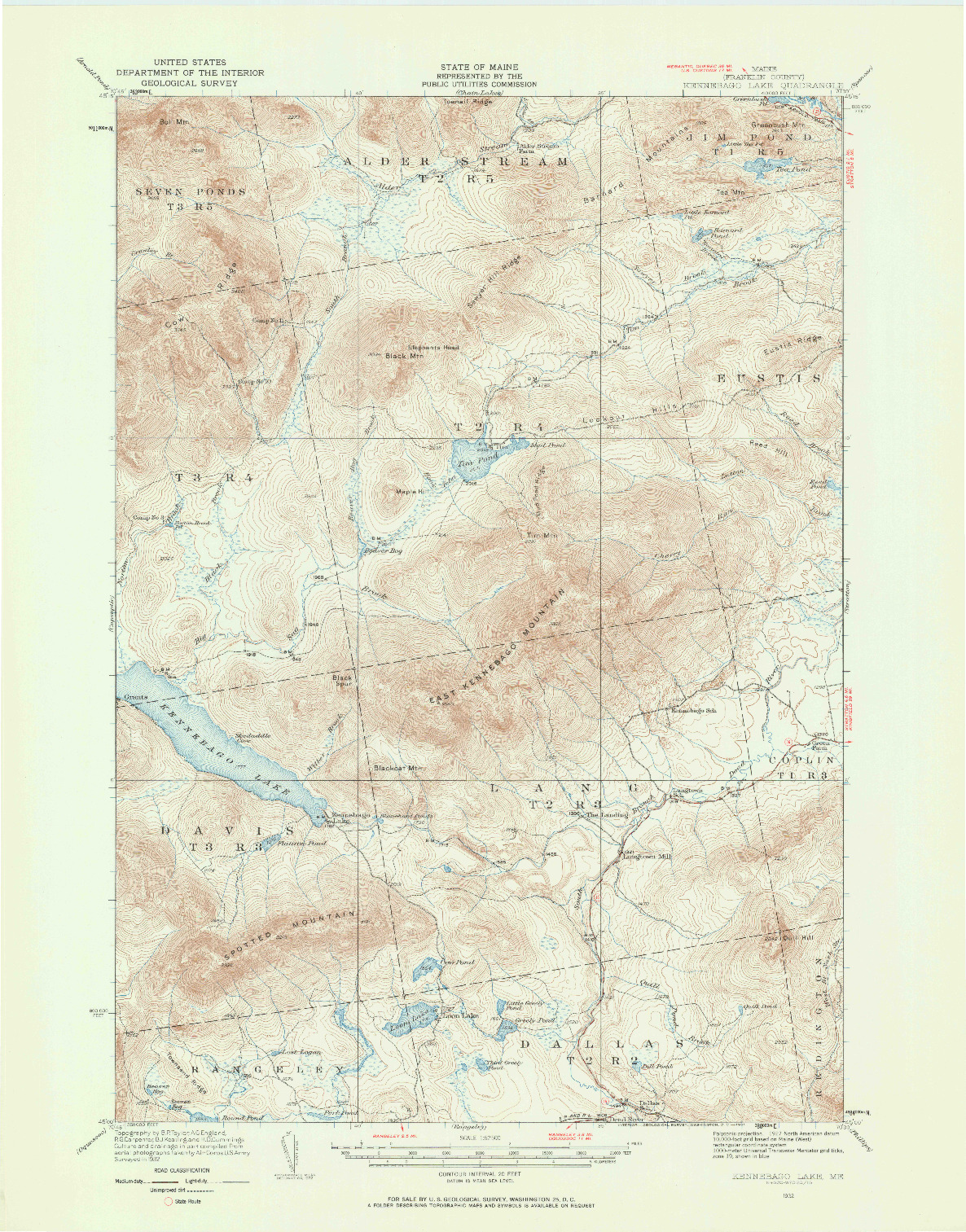 USGS 1:62500-SCALE QUADRANGLE FOR KENNEBAGO LAKE, ME 1932
