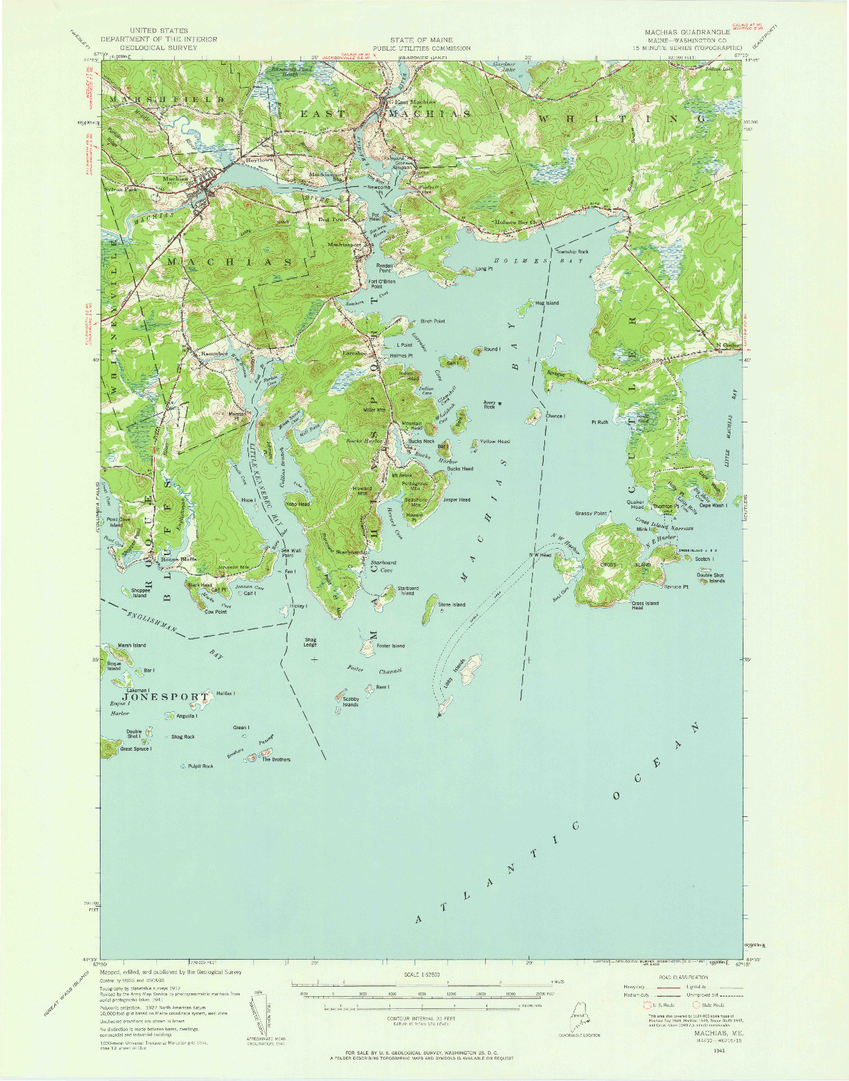 USGS 1:62500-SCALE QUADRANGLE FOR MACHIAS, ME 1941