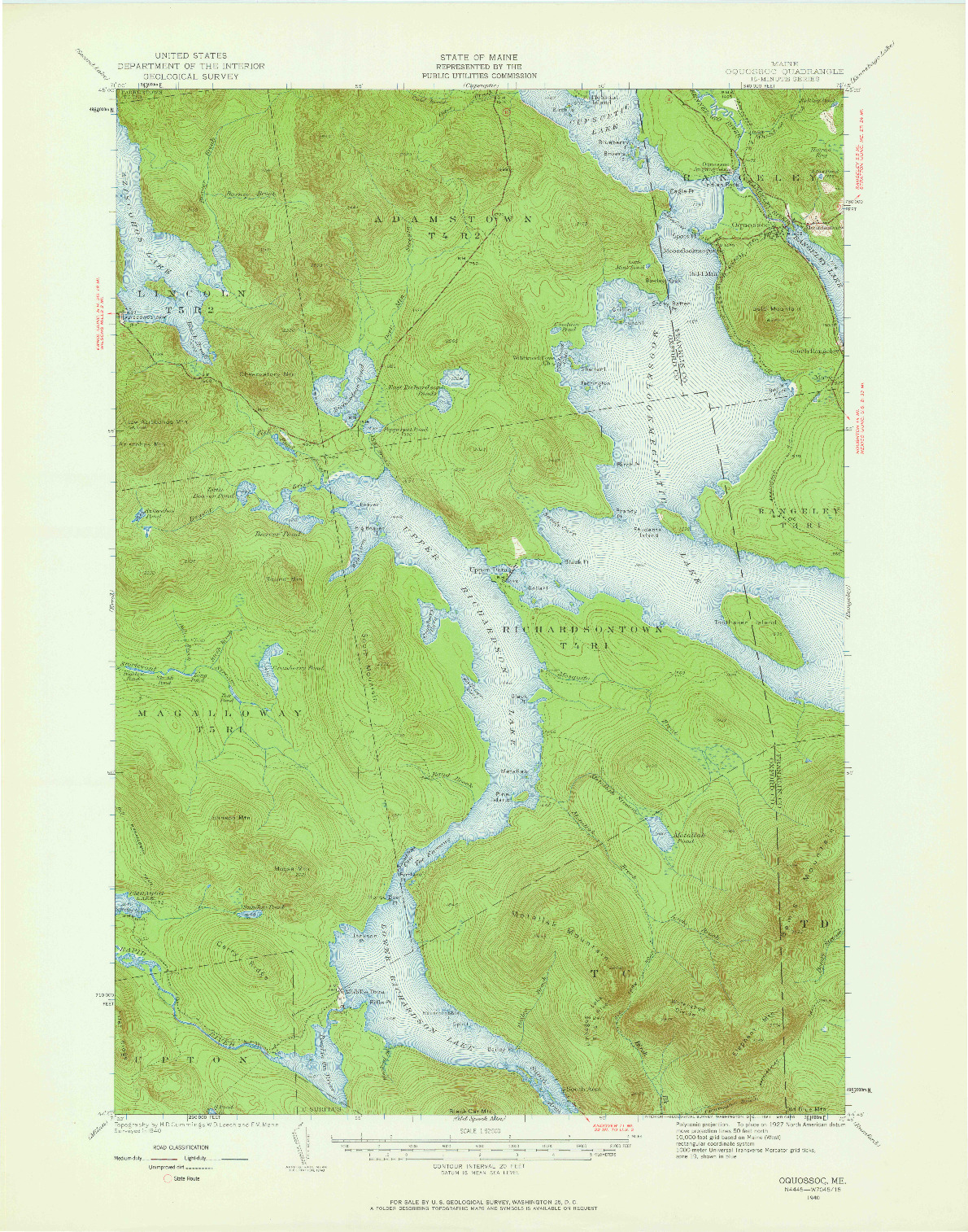 USGS 1:62500-SCALE QUADRANGLE FOR OQUOSSOC, ME 1940