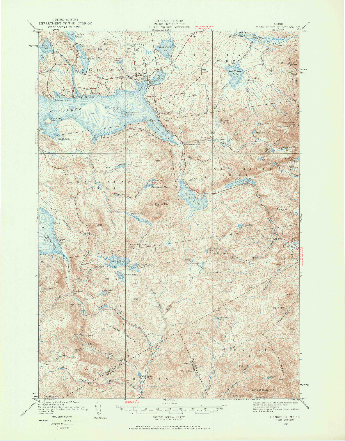 USGS 1:62500-SCALE QUADRANGLE FOR RANGELEY, ME 1949