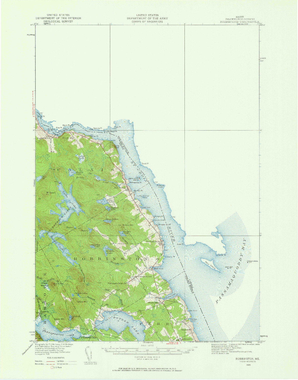 USGS 1:62500-SCALE QUADRANGLE FOR ROBBINSTON, ME 1929