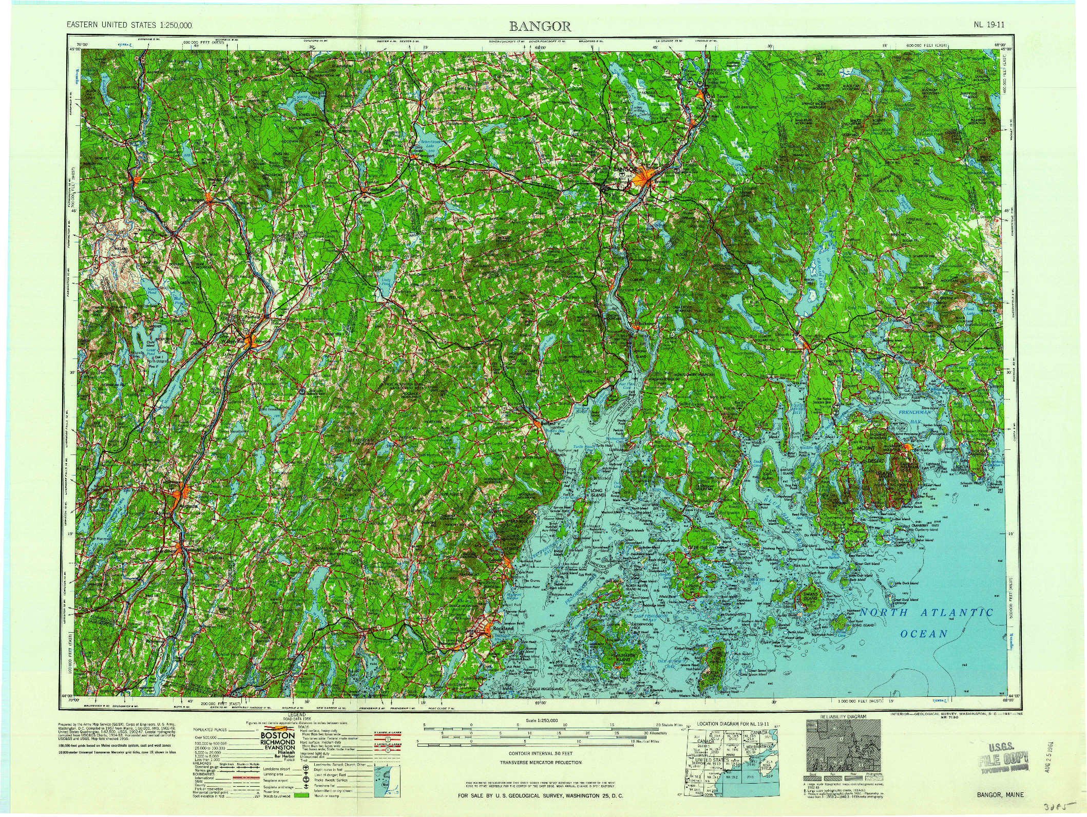 USGS 1:250000-SCALE QUADRANGLE FOR BANGOR, ME 1961