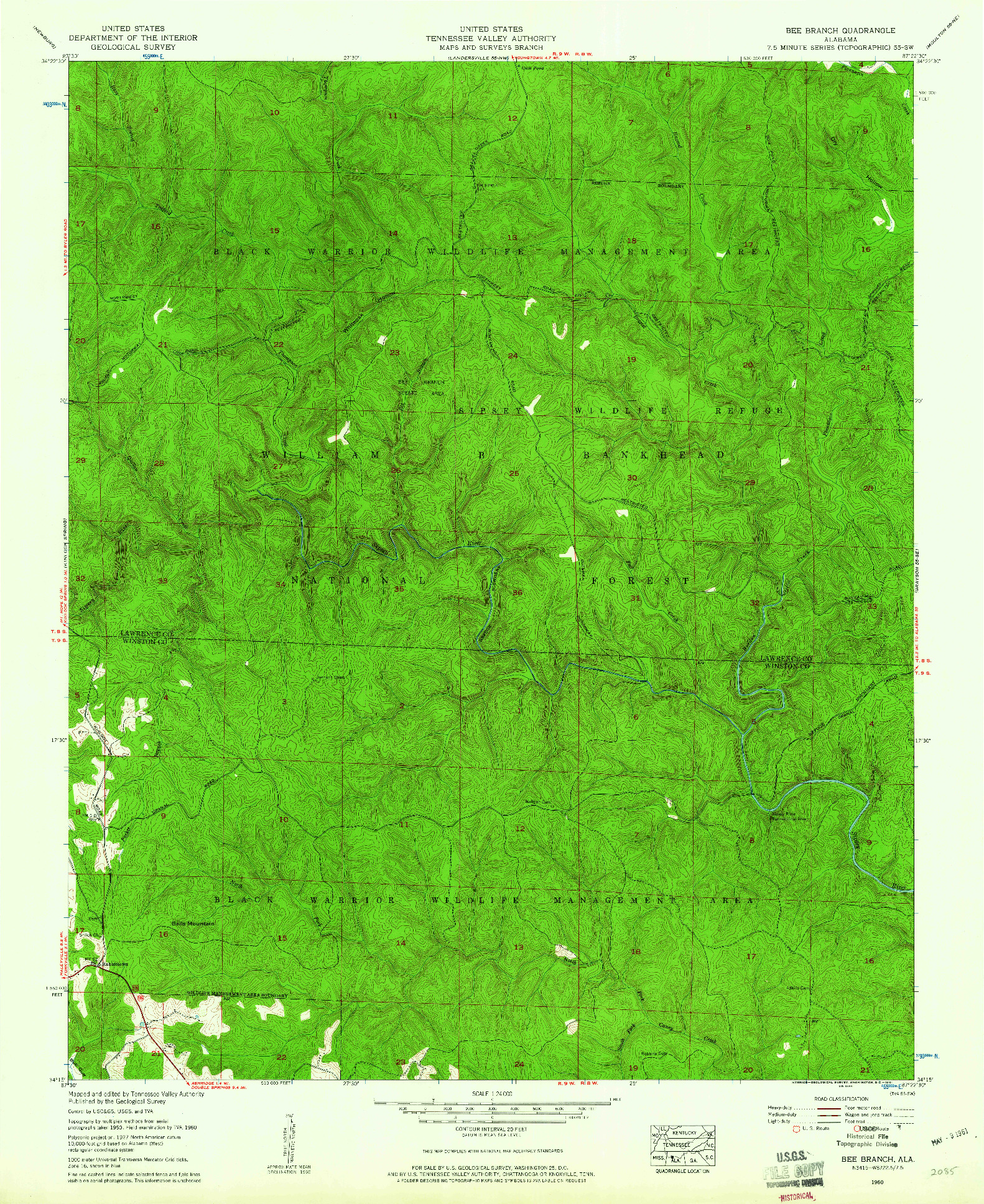 USGS 1:24000-SCALE QUADRANGLE FOR BEE BRANCH, AL 1960