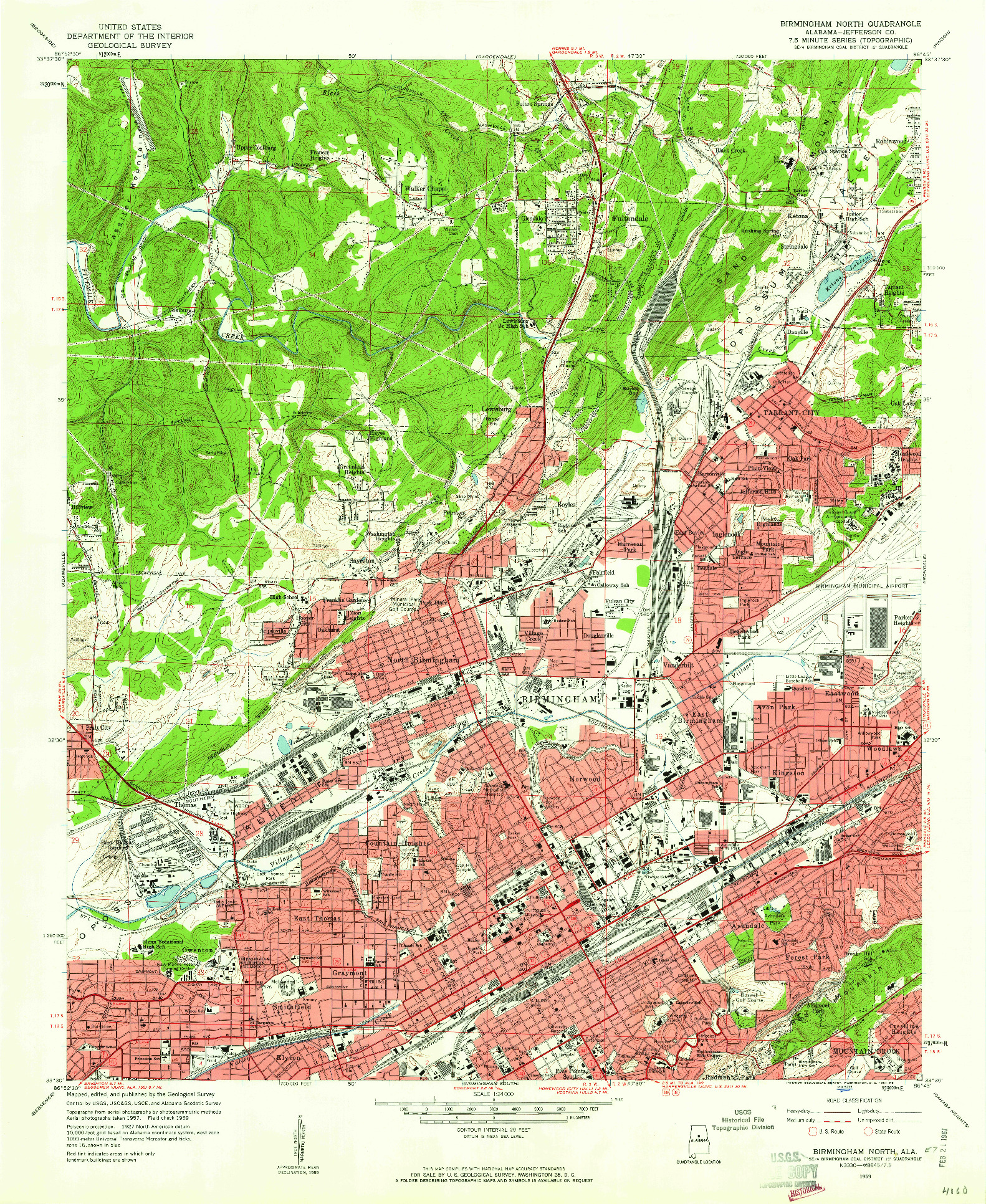 USGS 1:24000-SCALE QUADRANGLE FOR BIRMINGHAM NORTH, AL 1959