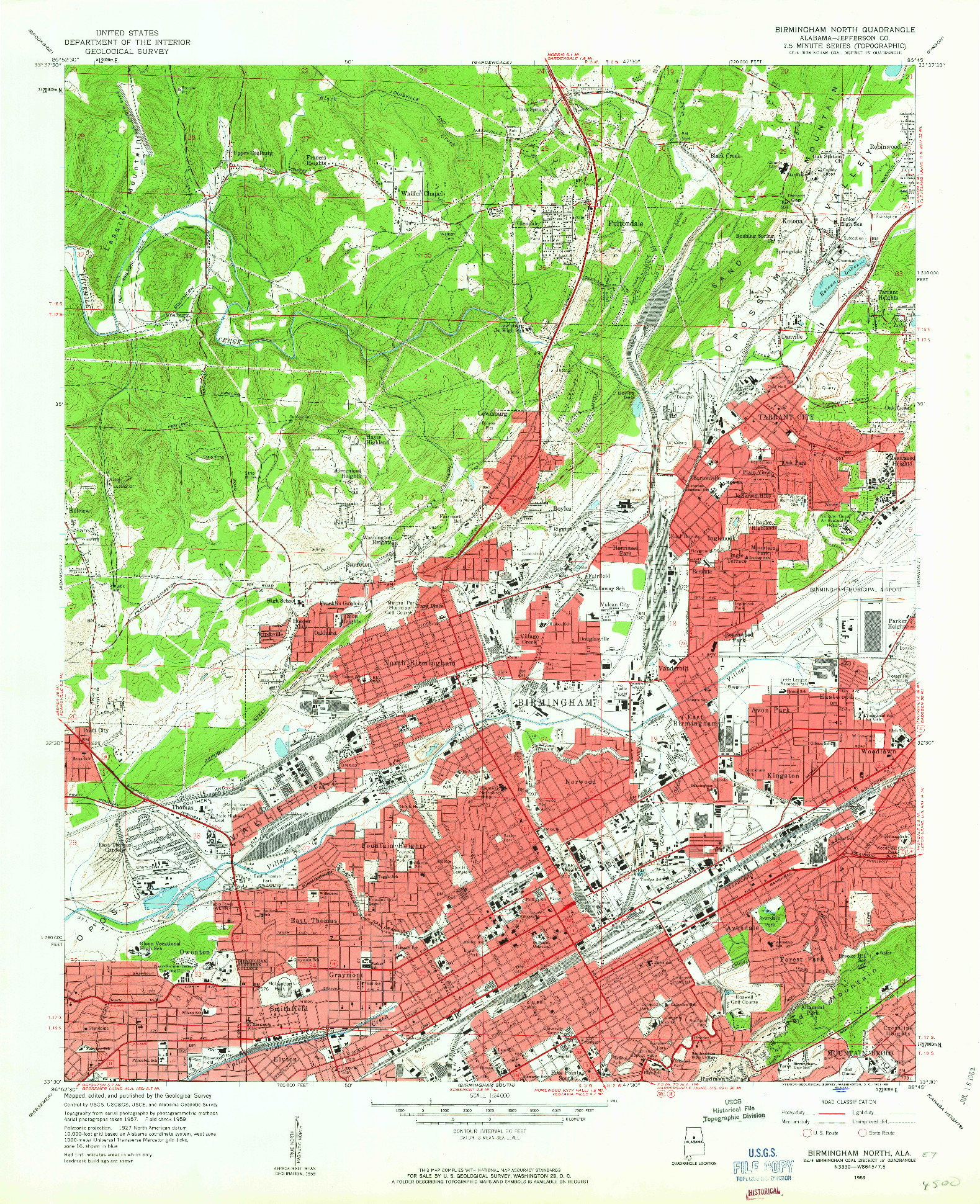 USGS 1:24000-SCALE QUADRANGLE FOR BIRMINGHAM NORTH, AL 1959