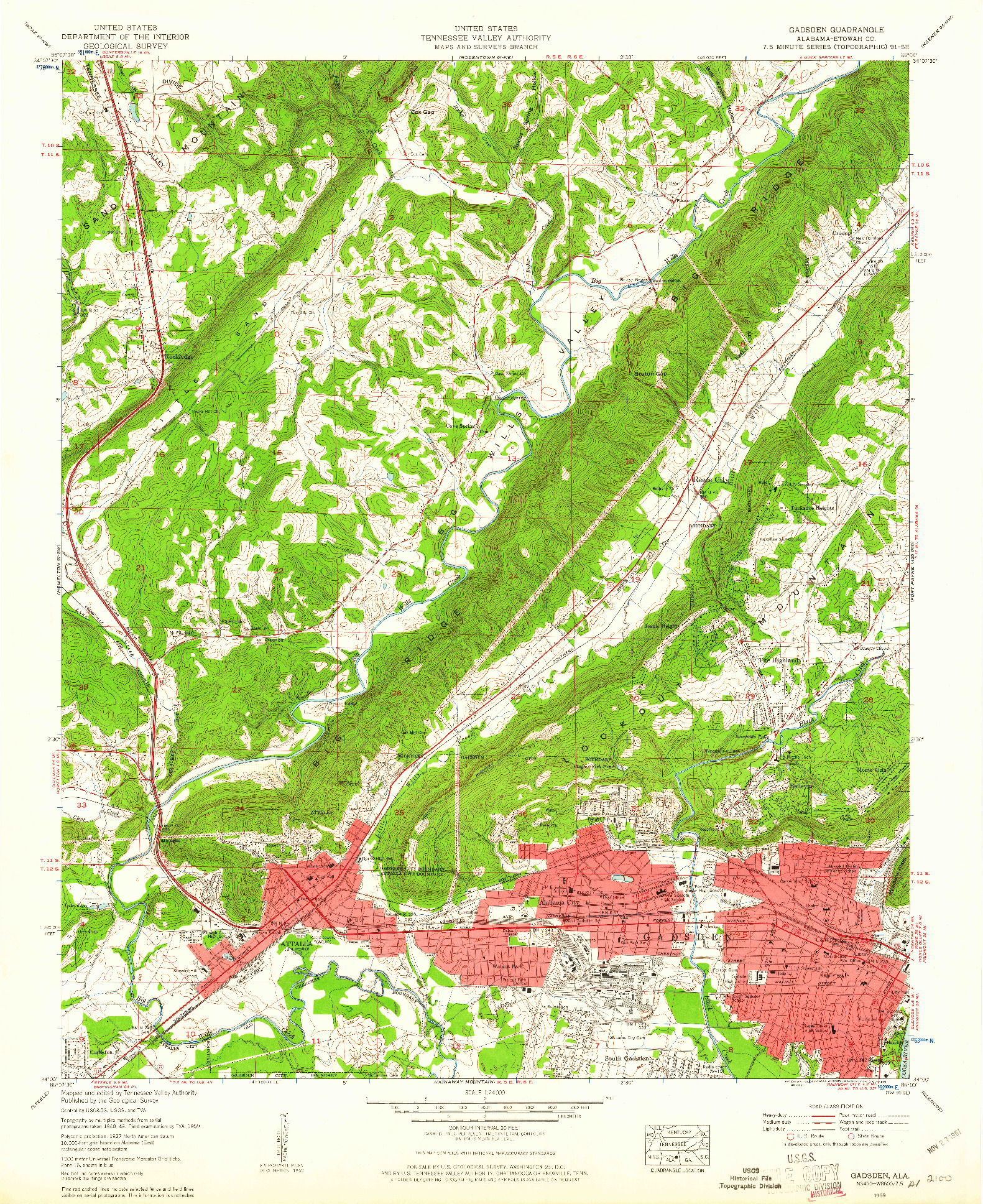 USGS 1:24000-SCALE QUADRANGLE FOR GADSDEN, AL 1959