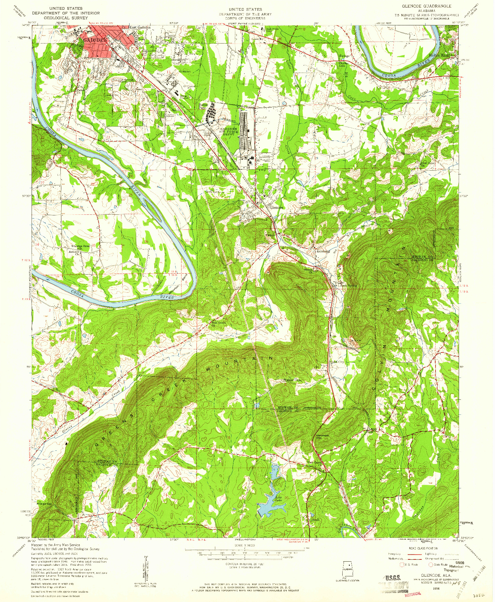 USGS 1:24000-SCALE QUADRANGLE FOR GLENCOE, AL 1956