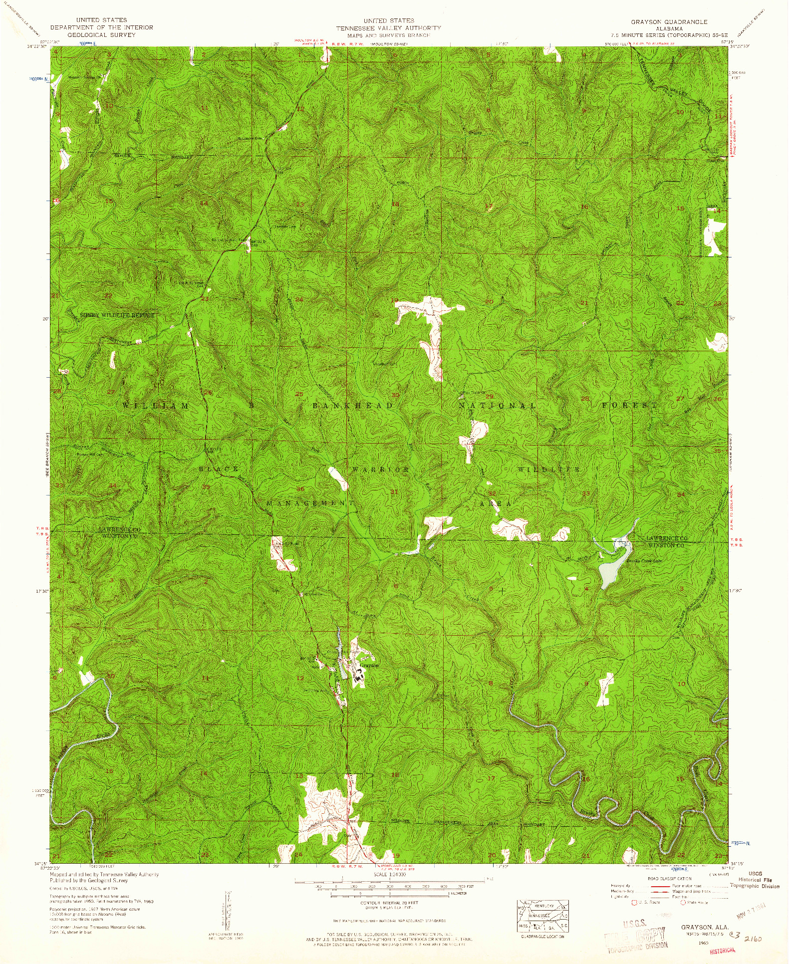 USGS 1:24000-SCALE QUADRANGLE FOR GRAYSON, AL 1960