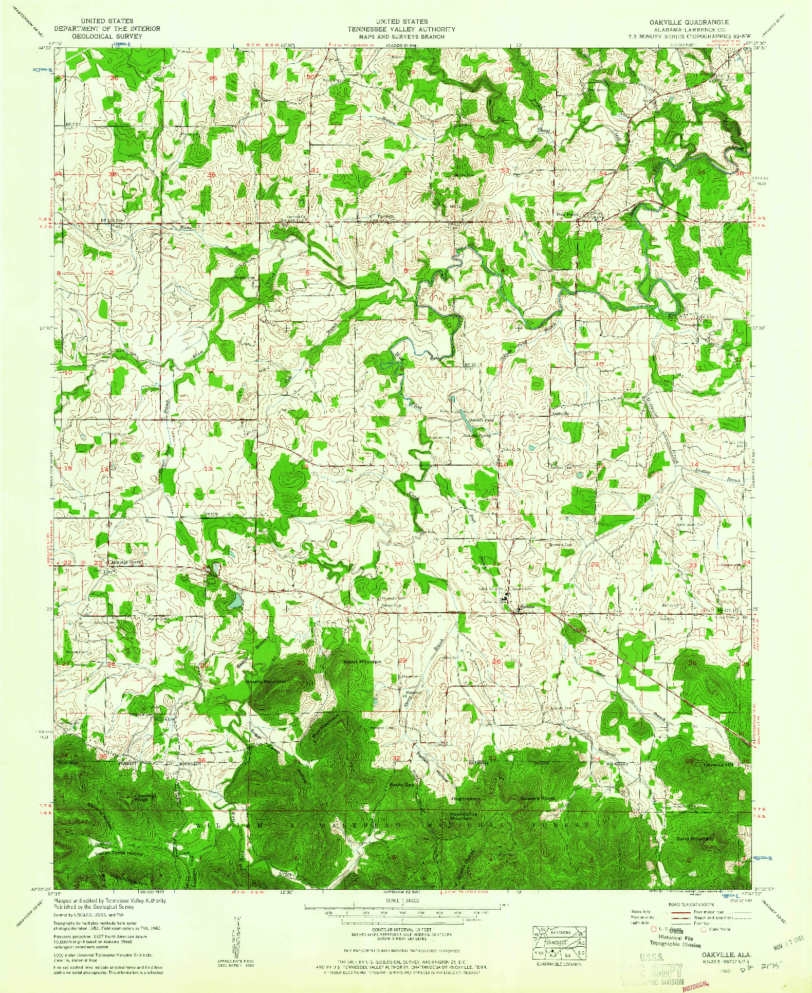 USGS 1:24000-SCALE QUADRANGLE FOR OAKVILLE, AL 1960