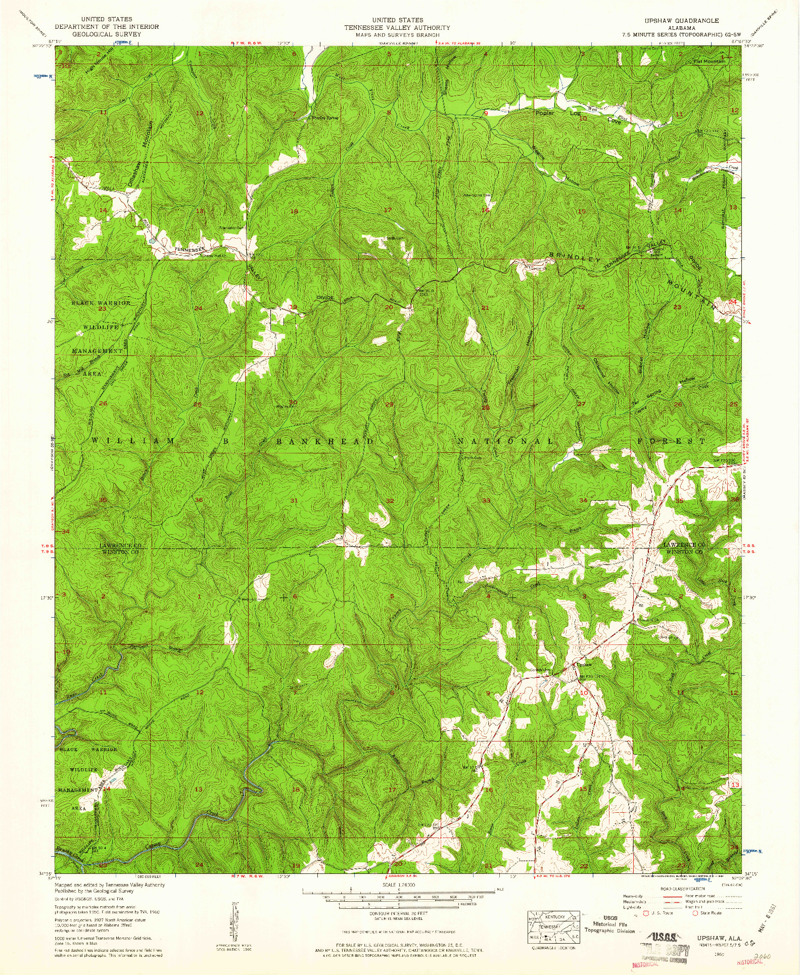 USGS 1:24000-SCALE QUADRANGLE FOR UPSHAW, AL 1960