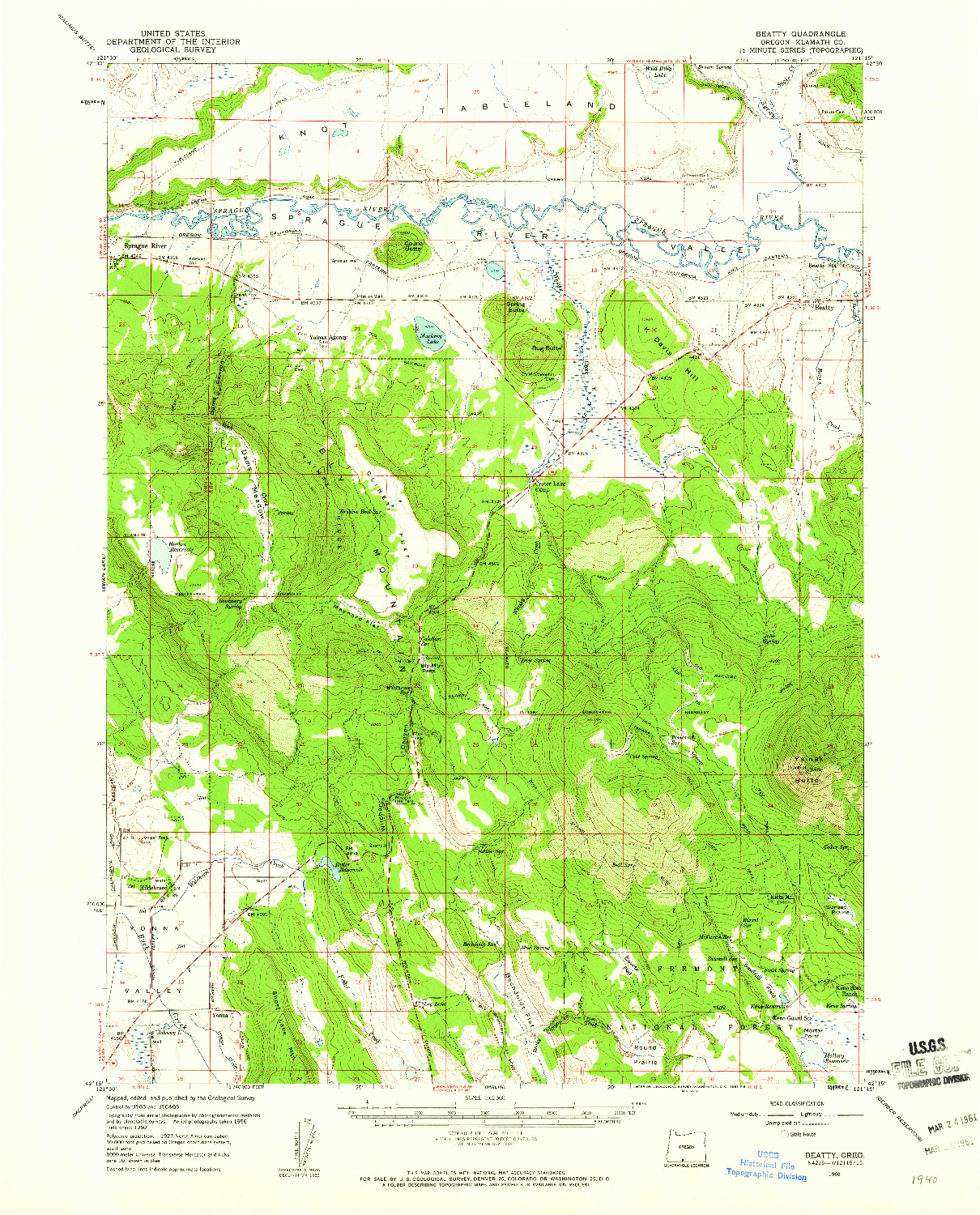 USGS 1:62500-SCALE QUADRANGLE FOR BEATTY, OR 1960