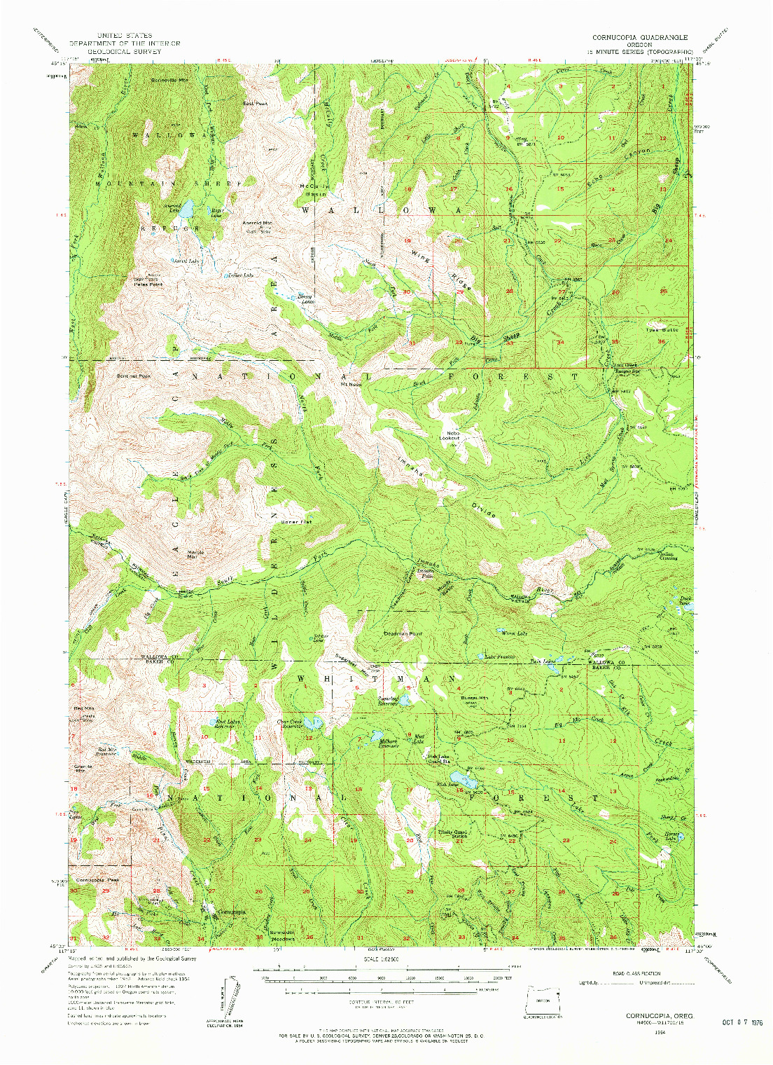USGS 1:62500-SCALE QUADRANGLE FOR CORNUCOPIA, OR 1954