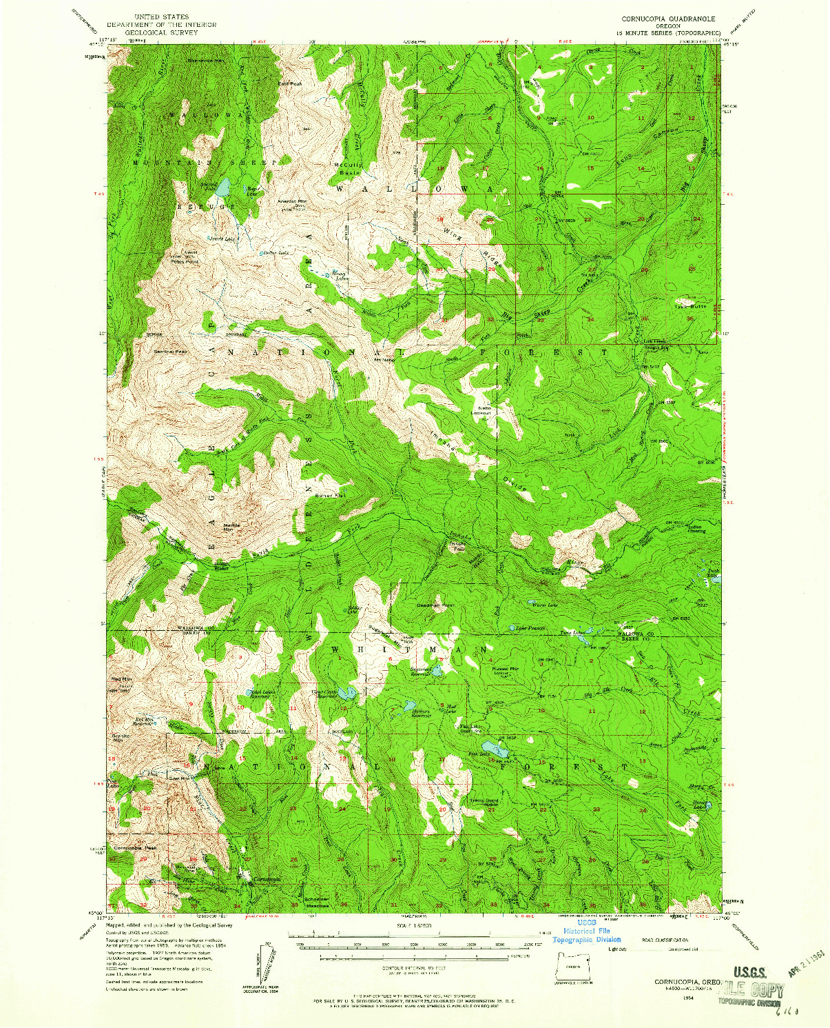 USGS 1:62500-SCALE QUADRANGLE FOR CORNUCOPIA, OR 1954