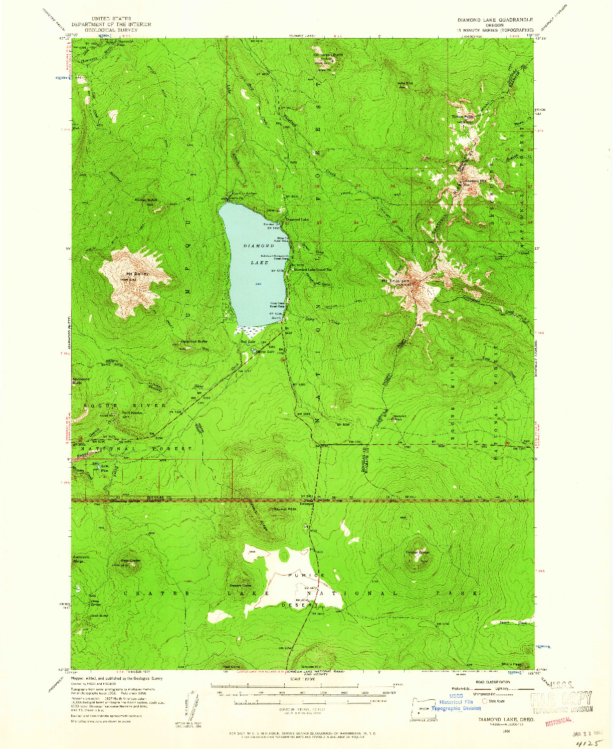 USGS 1:62500-SCALE QUADRANGLE FOR DIAMOND LAKE, OR 1956