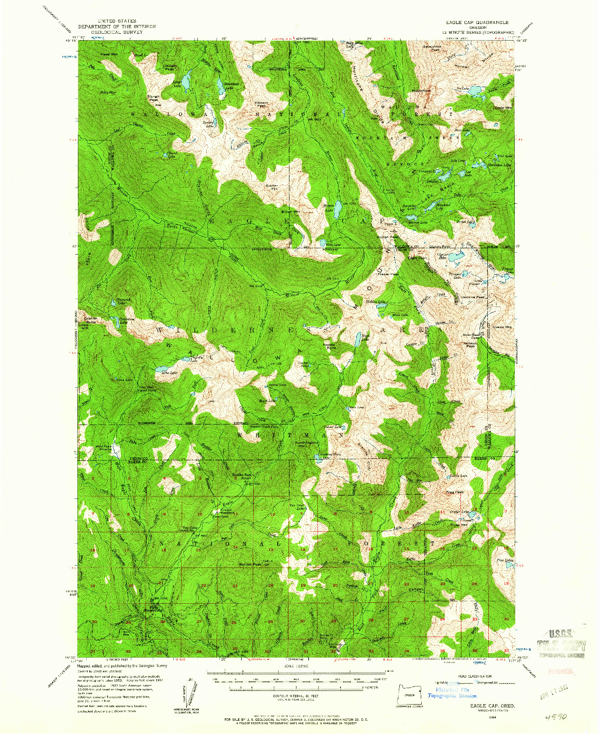 USGS 1:62500-SCALE QUADRANGLE FOR EAGLE CAP, OR 1954