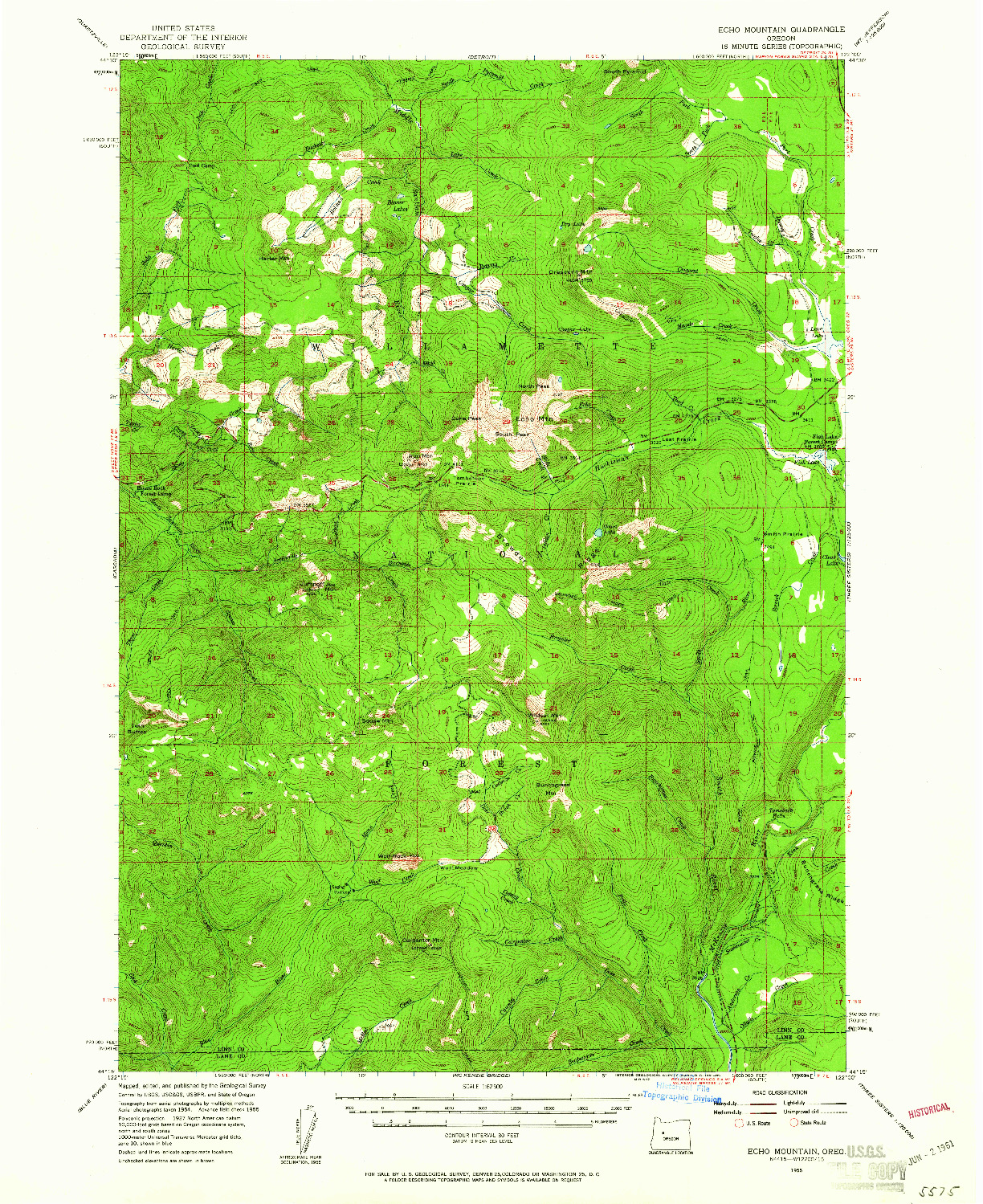 USGS 1:62500-SCALE QUADRANGLE FOR ECHO MOUNTAIN, OR 1955