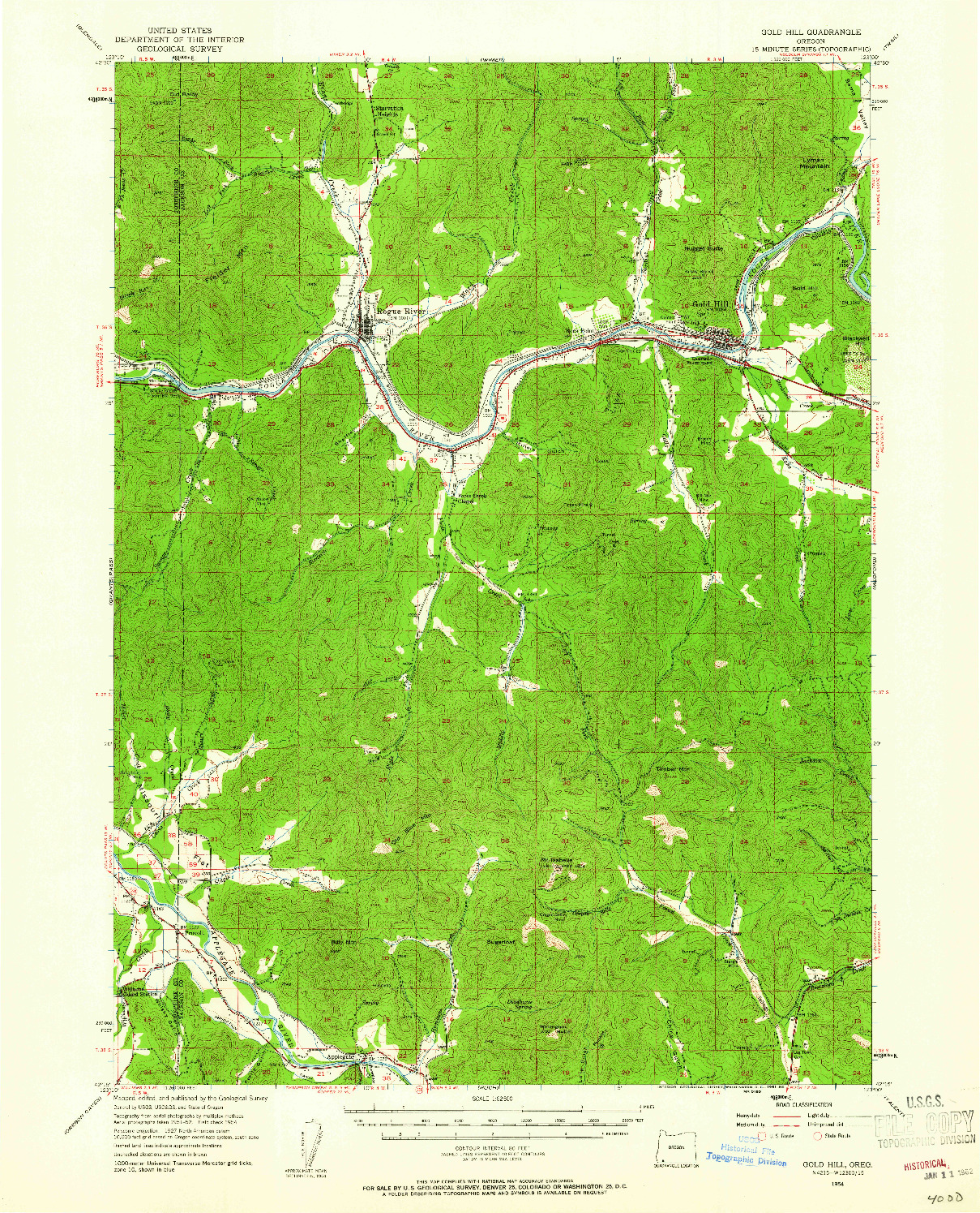 USGS 1:62500-SCALE QUADRANGLE FOR GOLD HILL, OR 1954