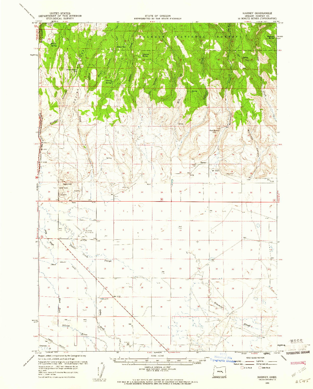 USGS 1:62500-SCALE QUADRANGLE FOR HARNEY, OR 1959