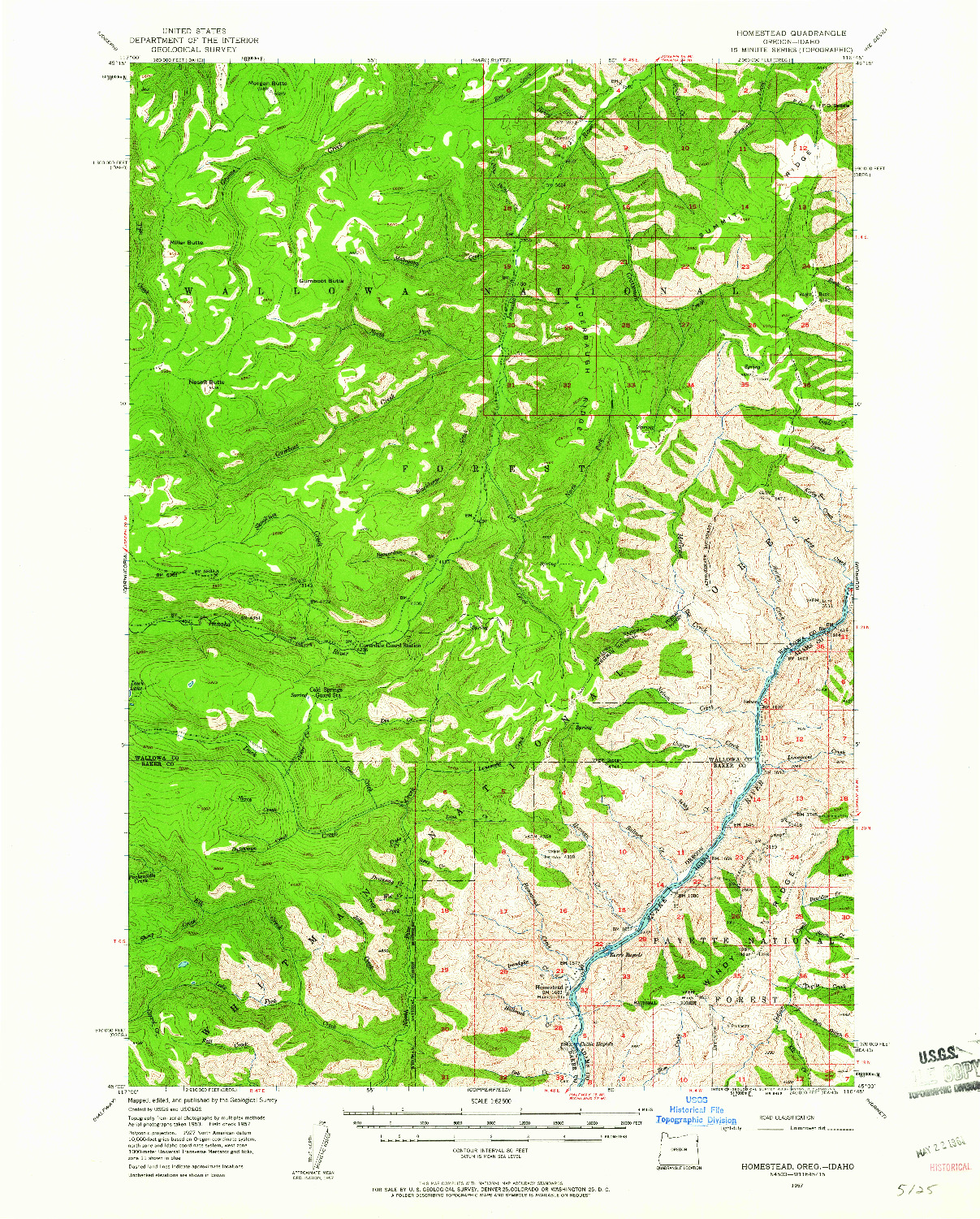 USGS 1:62500-SCALE QUADRANGLE FOR HOMESTEAD, OR 1957