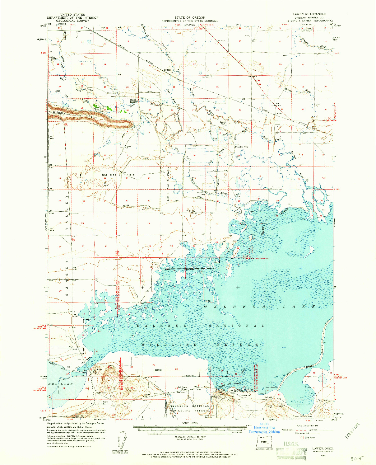 USGS 1:62500-SCALE QUADRANGLE FOR LAWEN, OR 1959