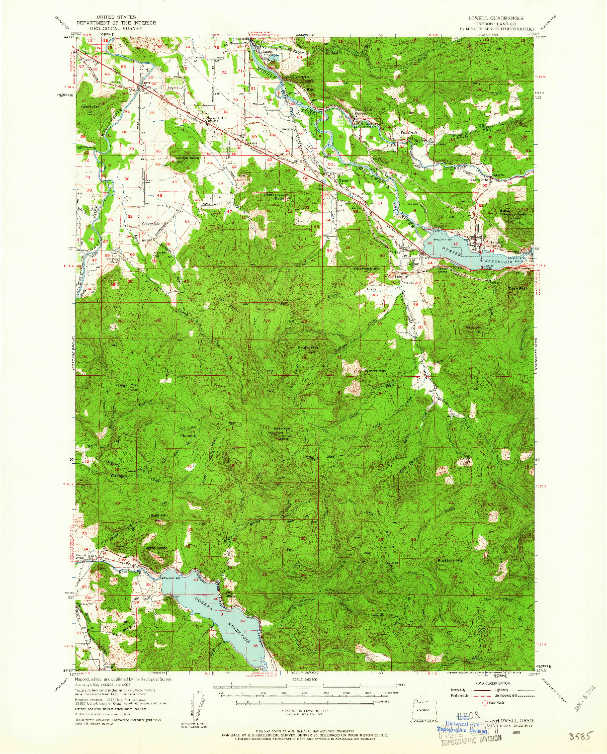 USGS 1:62500-SCALE QUADRANGLE FOR LOWELL, OR 1955