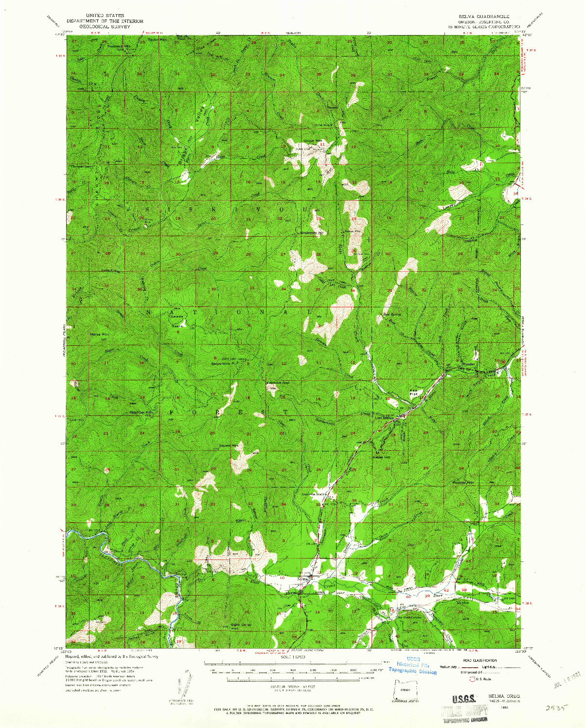 USGS 1:62500-SCALE QUADRANGLE FOR SELMA, OR 1954