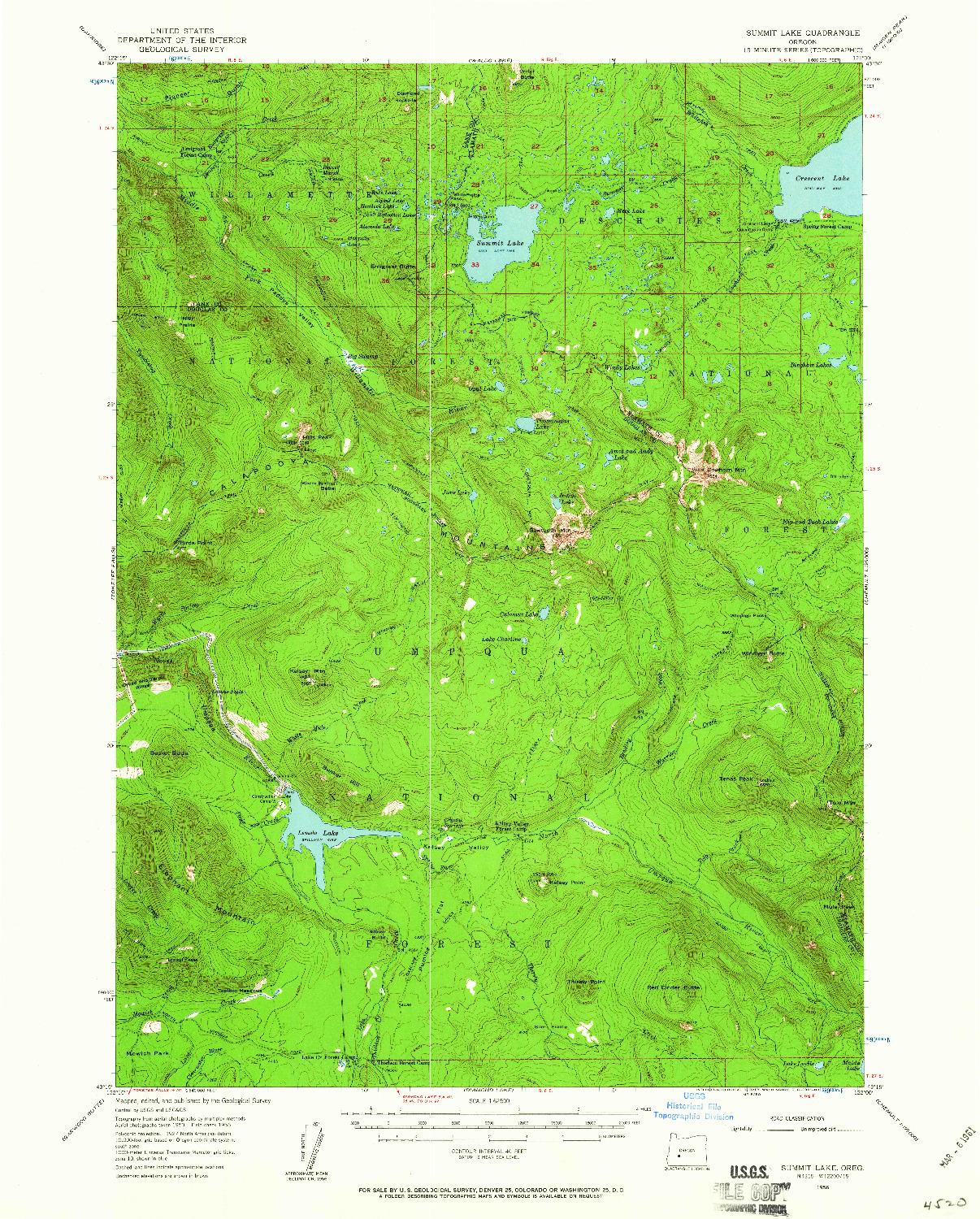 USGS 1:62500-SCALE QUADRANGLE FOR SUMMIT LAKE, OR 1956