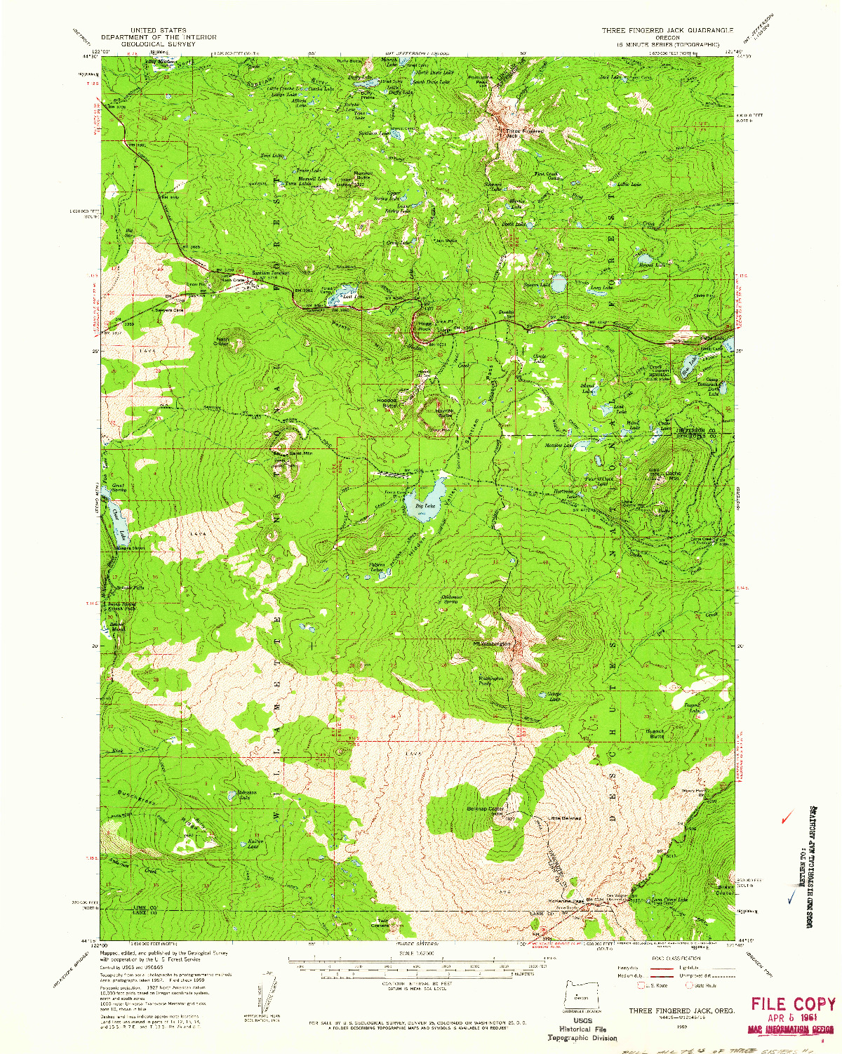 USGS 1:62500-SCALE QUADRANGLE FOR THREE FINGERED JACK, OR 1959