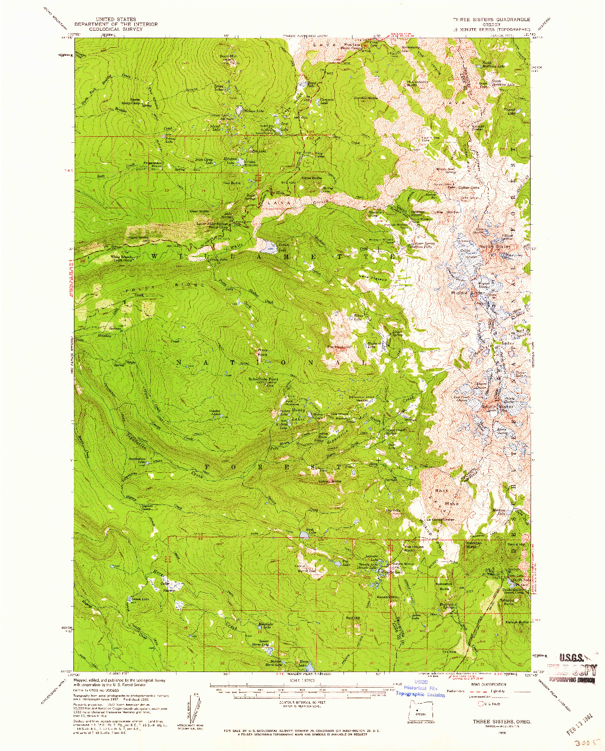 USGS 1:62500-SCALE QUADRANGLE FOR THREE SISTERS, OR 1959