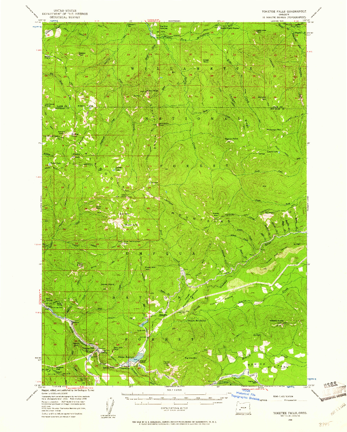 USGS 1:62500-SCALE QUADRANGLE FOR TOKETEE FALLS, OR 1956