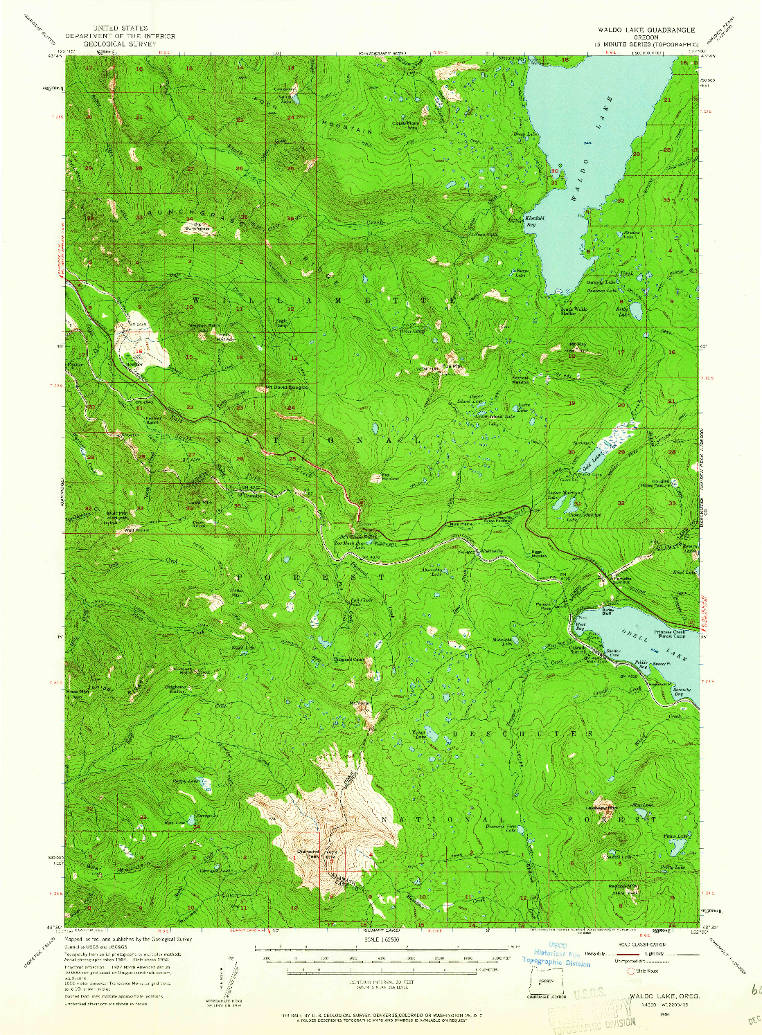 USGS 1:62500-SCALE QUADRANGLE FOR WALDO LAKE, OR 1956