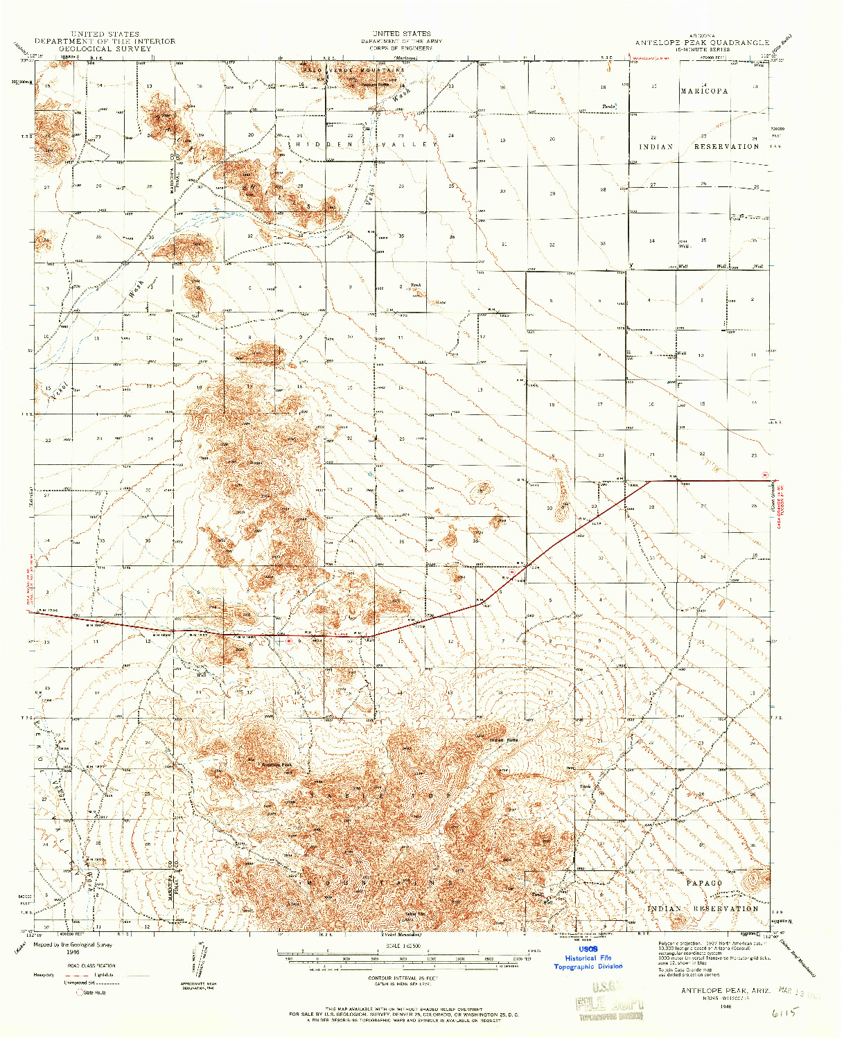 USGS 1:62500-SCALE QUADRANGLE FOR ANTELOPE PEAK, AZ 1946