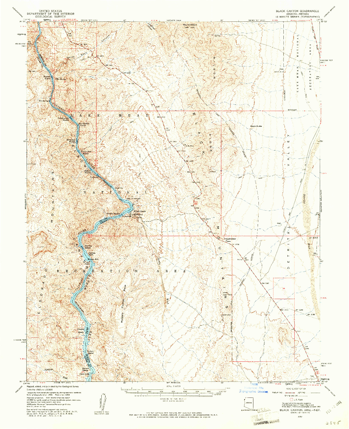 USGS 1:62500-SCALE QUADRANGLE FOR BLACK CANYON, AZ 1959