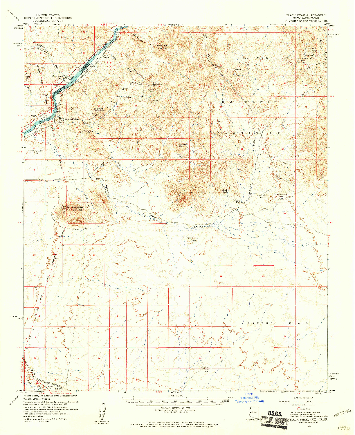 USGS 1:62500-SCALE QUADRANGLE FOR BLACK PEAK, AZ 1959