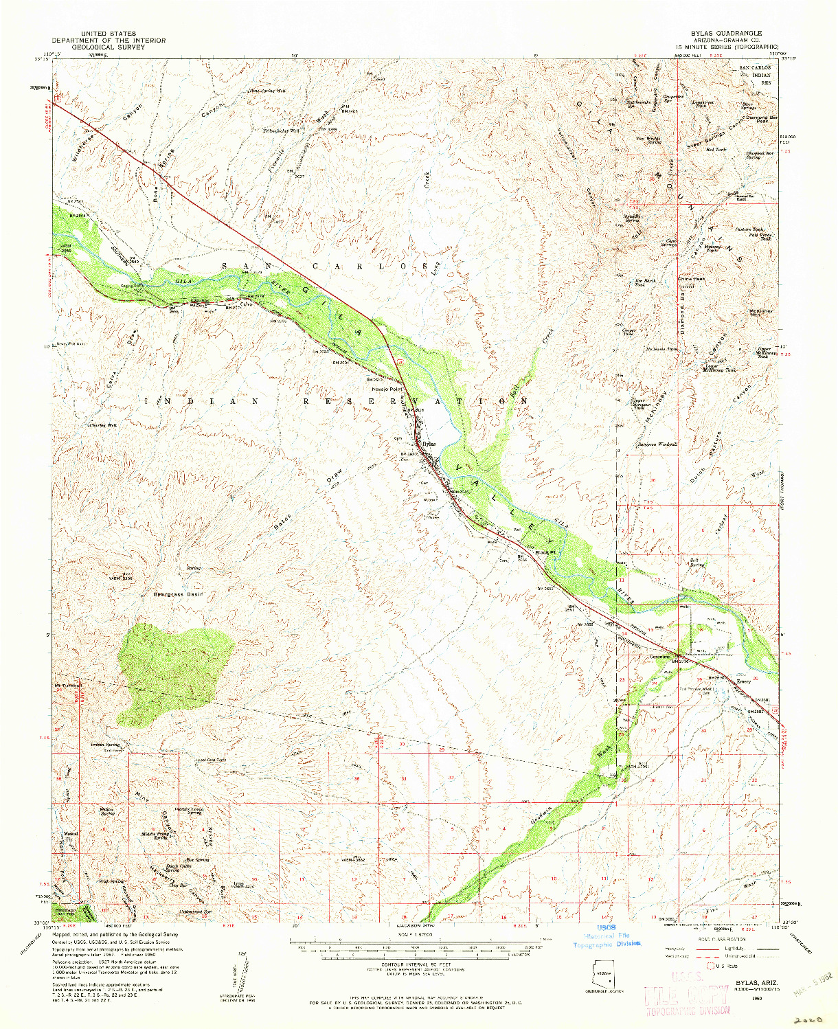 USGS 1:62500-SCALE QUADRANGLE FOR BYLAS, AZ 1960