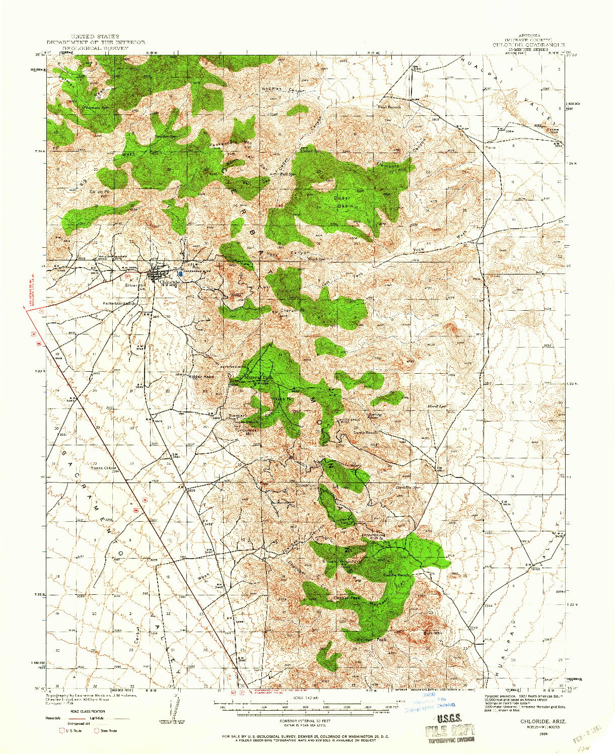 USGS 1:62500-SCALE QUADRANGLE FOR CHLORIDE, AZ 1939