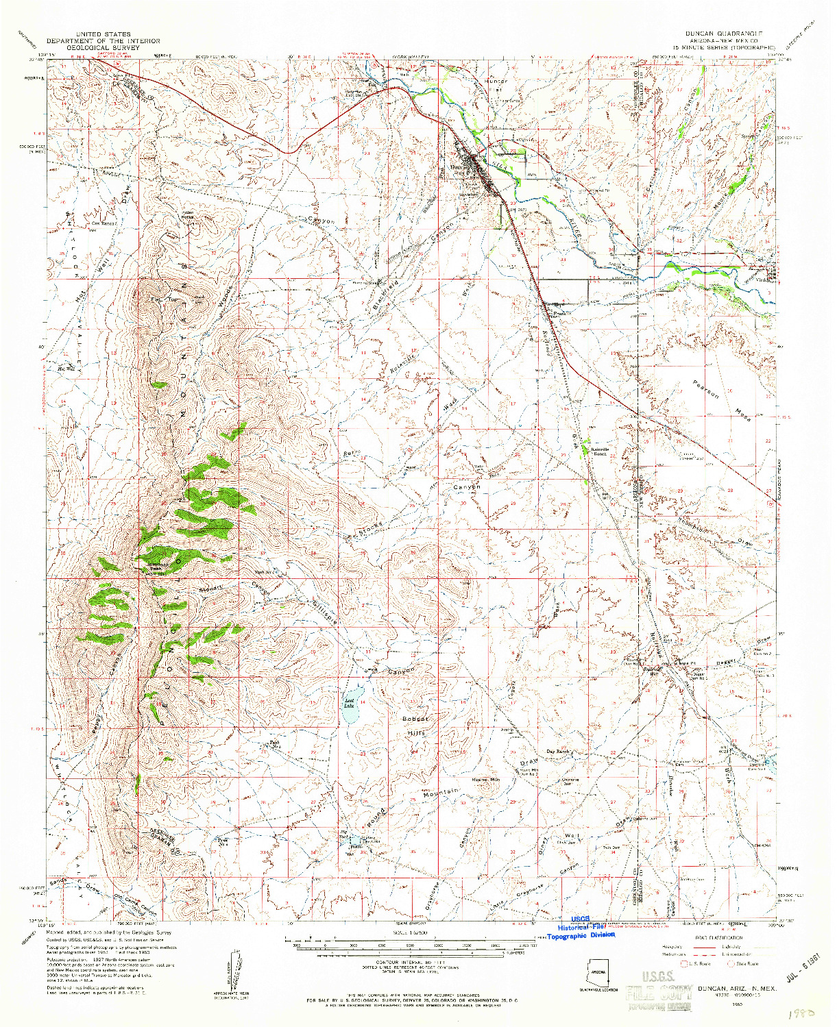 USGS 1:62500-SCALE QUADRANGLE FOR DUNCAN, AZ 1960