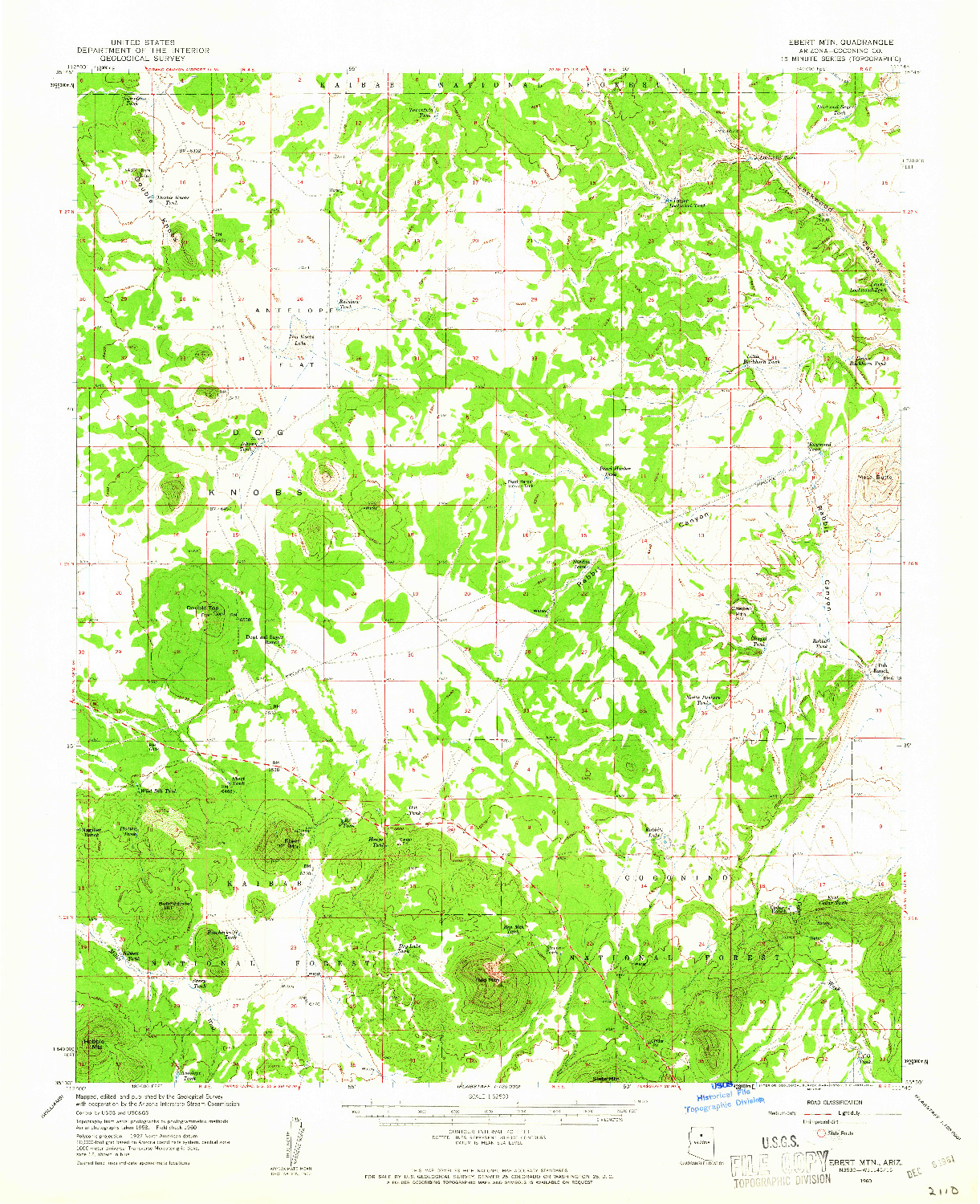 USGS 1:62500-SCALE QUADRANGLE FOR EBERT MTN, AZ 1960