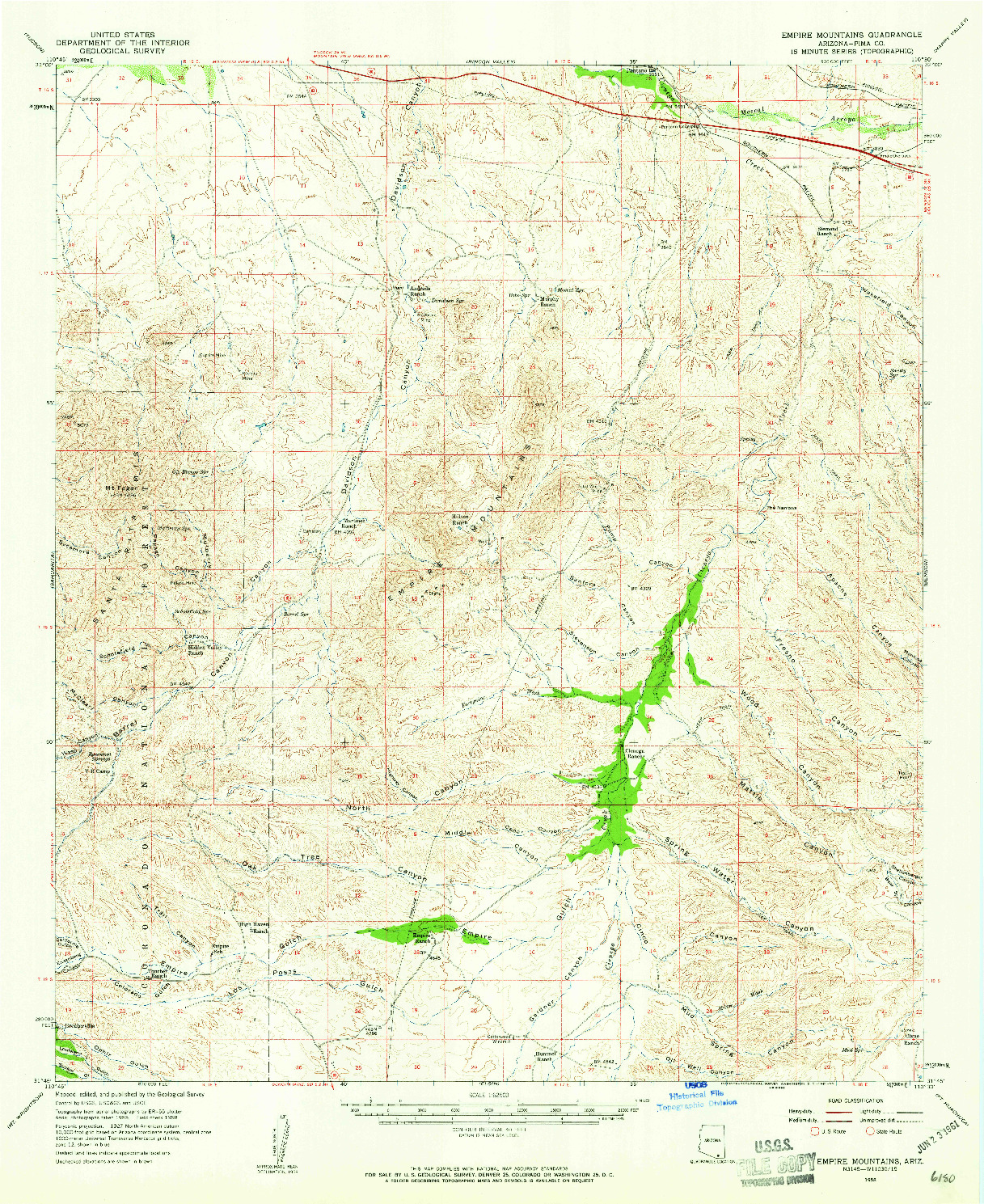 USGS 1:62500-SCALE QUADRANGLE FOR EMPIRE MOUNTAINS, AZ 1958