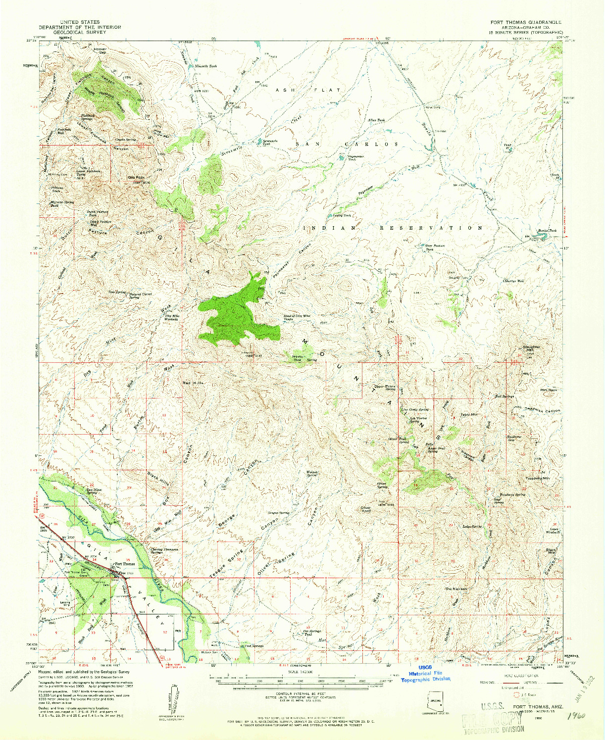 USGS 1:62500-SCALE QUADRANGLE FOR FORT THOMAS, AZ 1960