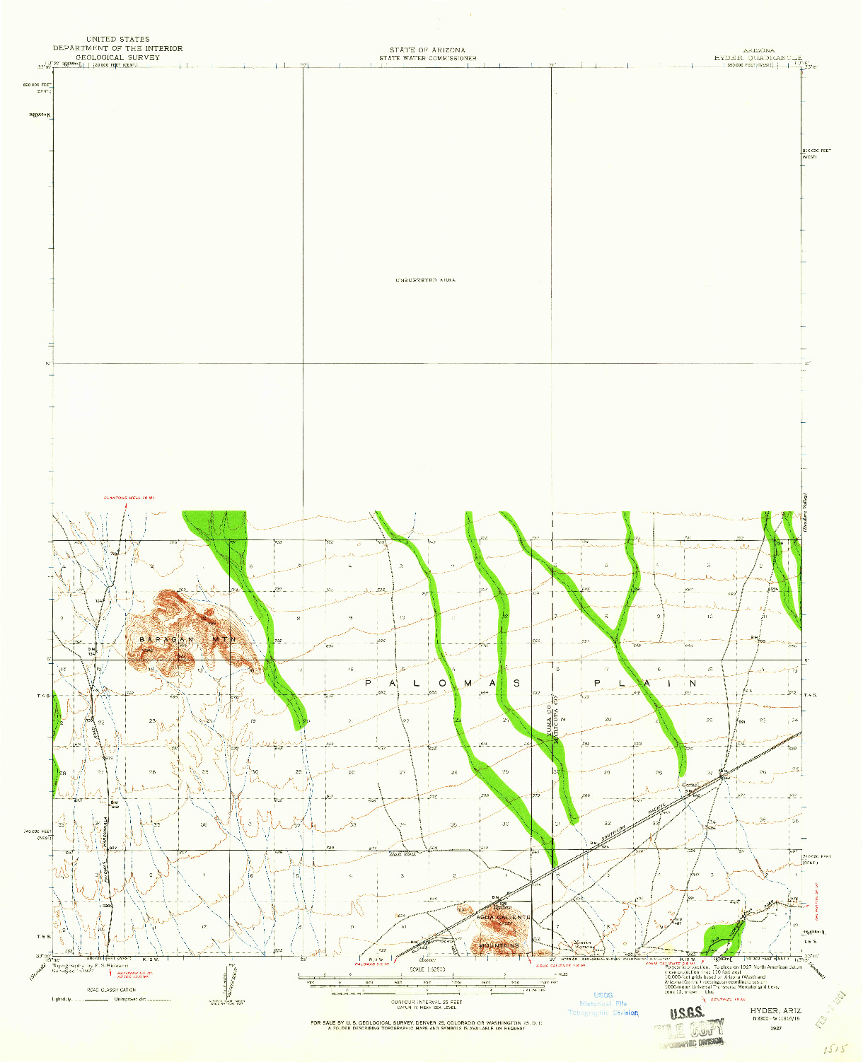 USGS 1:62500-SCALE QUADRANGLE FOR HYDER, AZ 1927