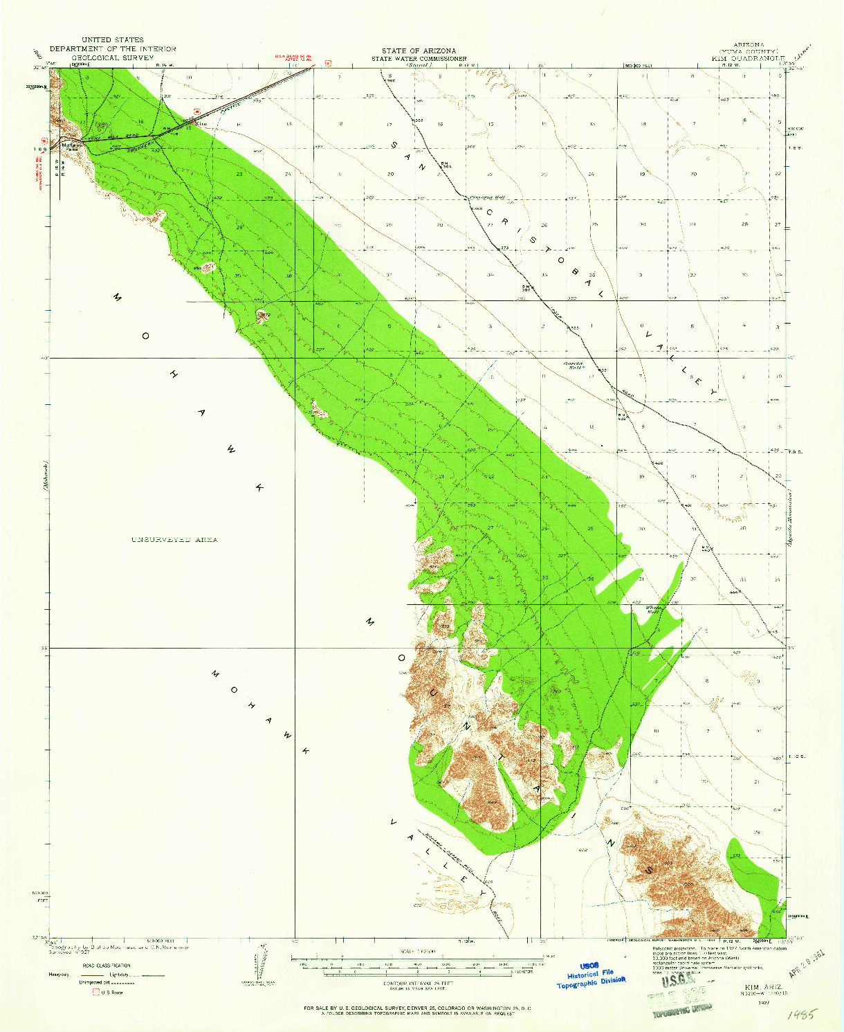 USGS 1:62500-SCALE QUADRANGLE FOR KIM, AZ 1927