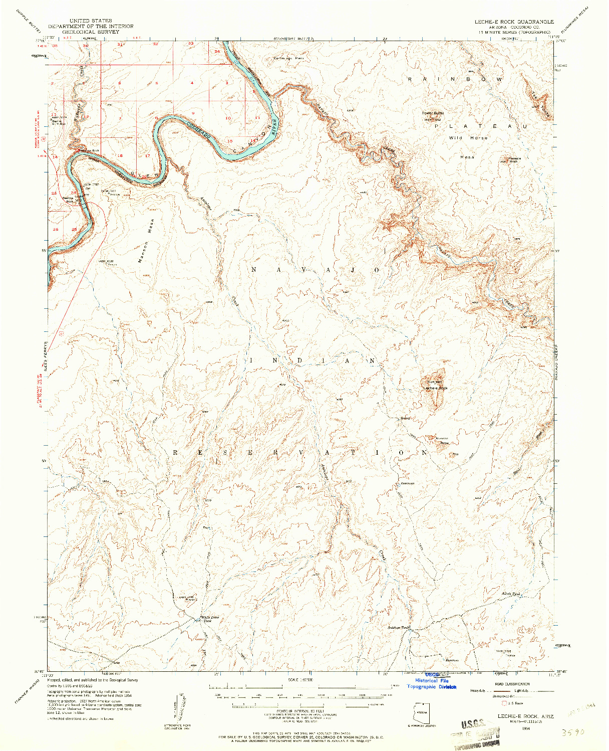 USGS 1:62500-SCALE QUADRANGLE FOR LECHE-E ROCK, AZ 1954