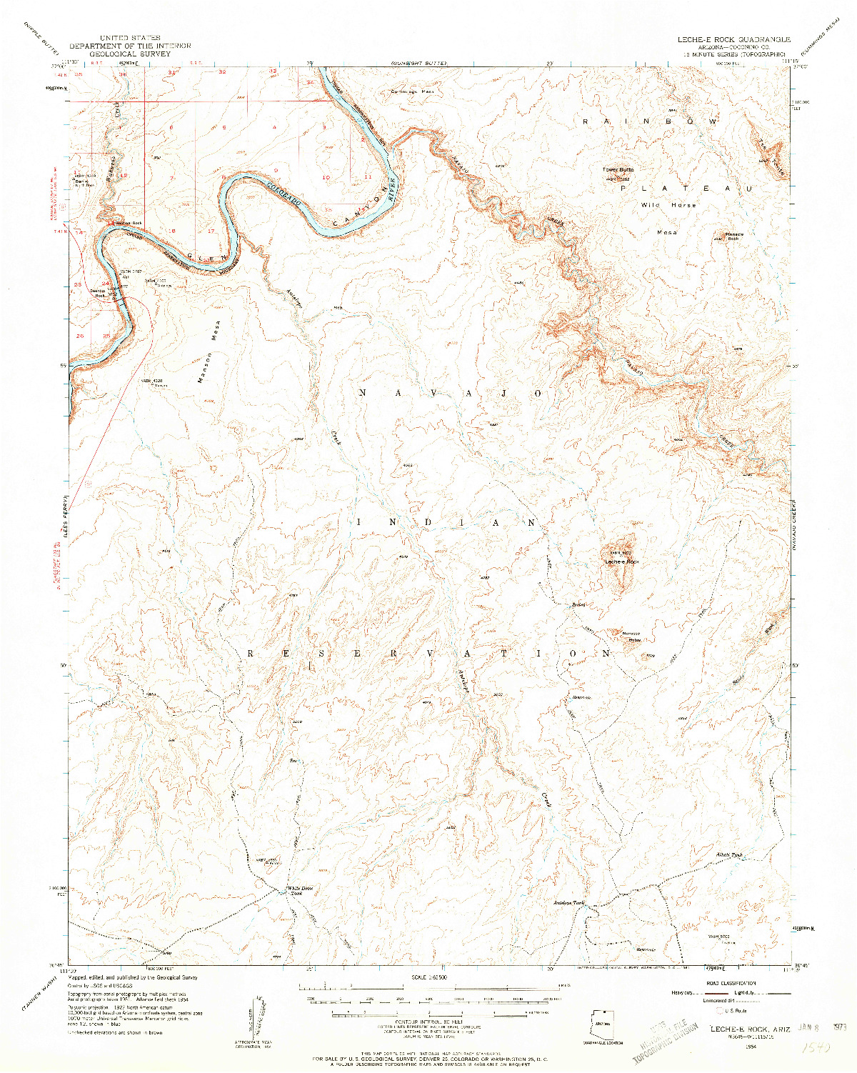 USGS 1:62500-SCALE QUADRANGLE FOR LECHE-E ROCK, AZ 1954