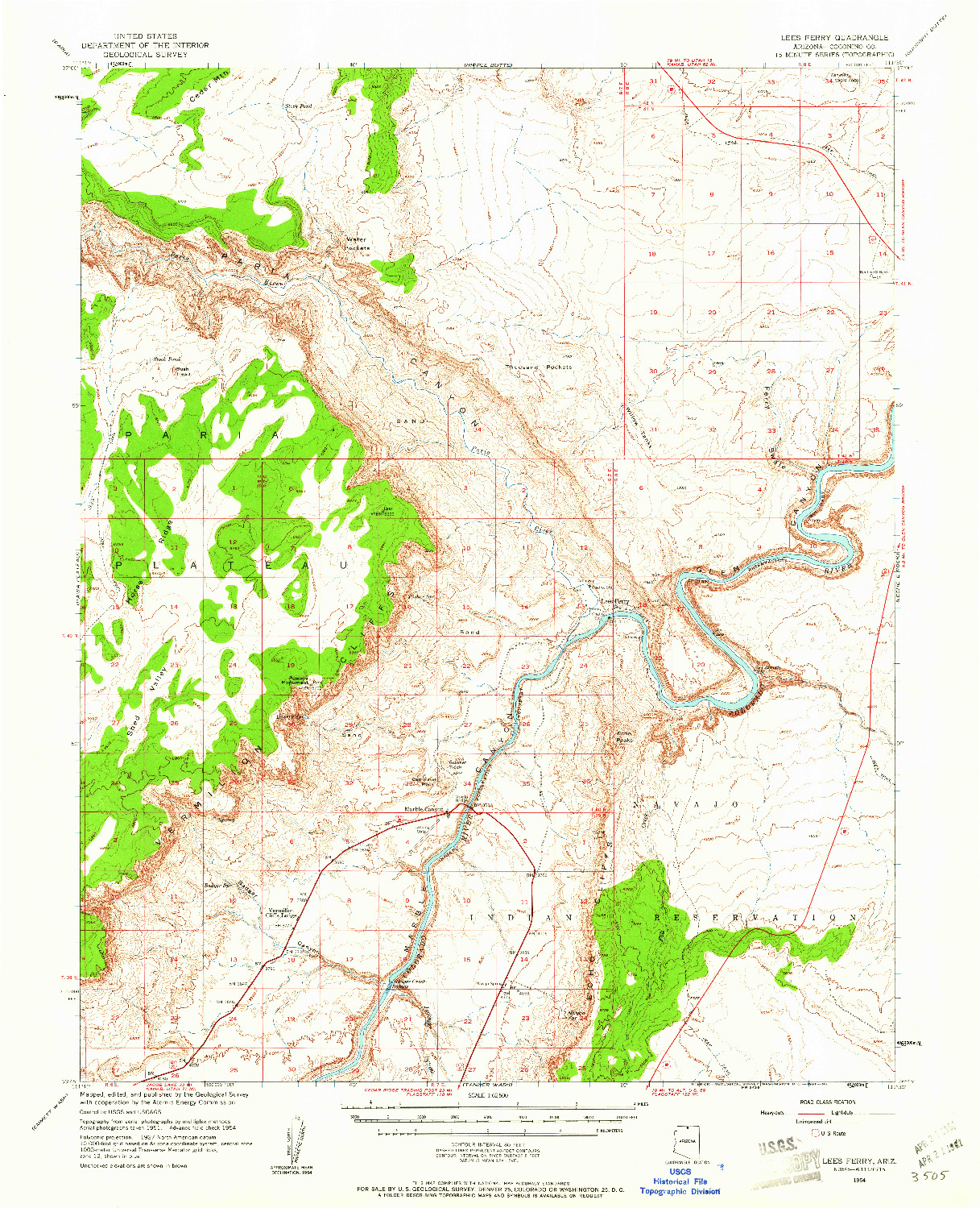 USGS 1:62500-SCALE QUADRANGLE FOR LEES FERRY, AZ 1954