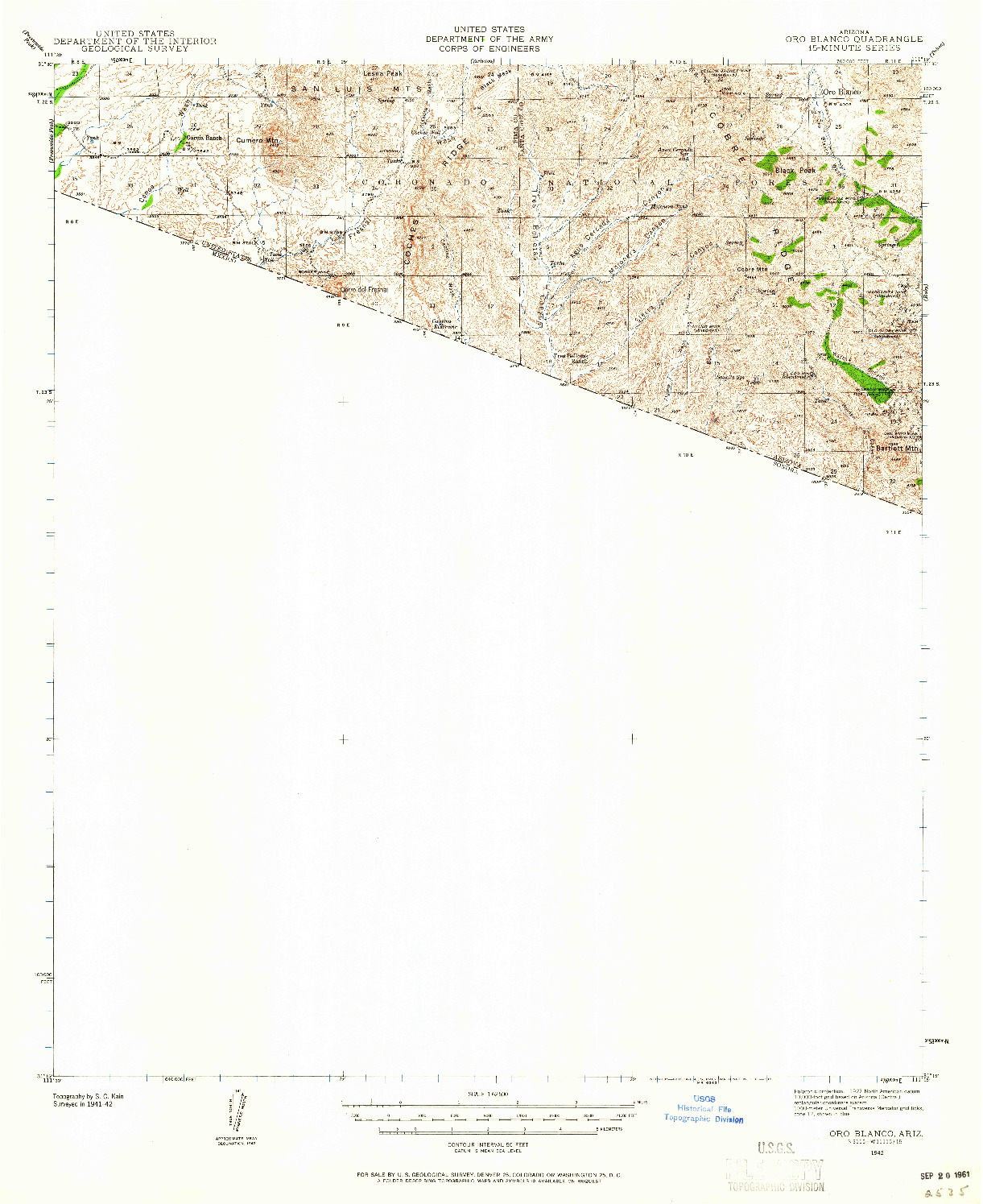 USGS 1:62500-SCALE QUADRANGLE FOR ORO BLANCO, AZ 1942
